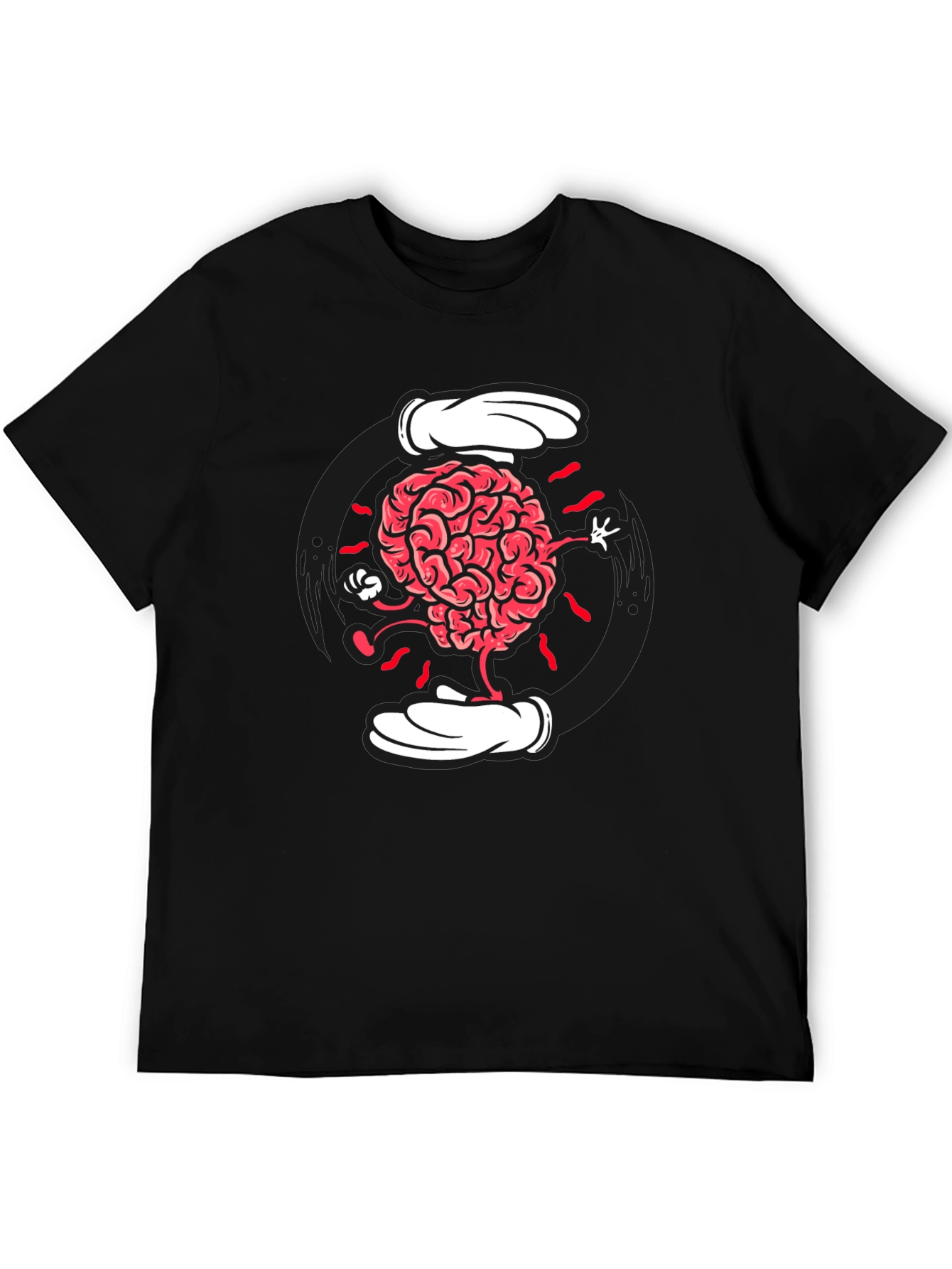 Cartoon Brain Graphic Tee - Black Cotton Blend