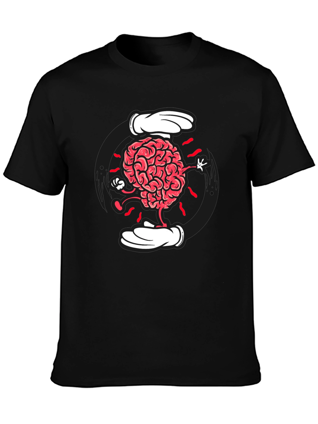 Cartoon Brain Graphic Tee - Black Cotton Blend