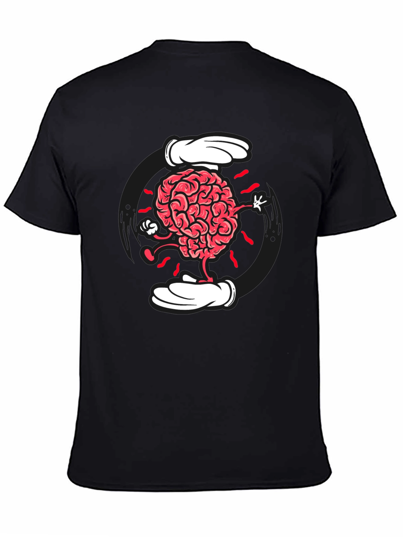 Cartoon Brain Graphic Tee - Black Cotton Blend