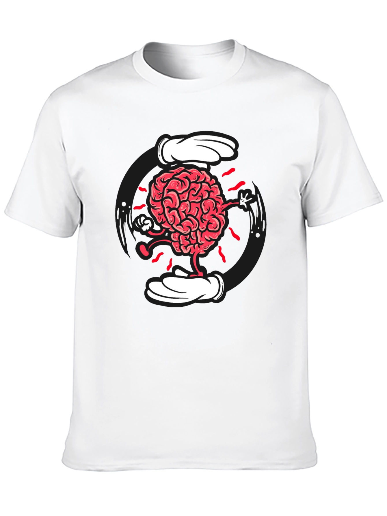 Cartoon Brain Graphic Tee - Black Cotton Blend