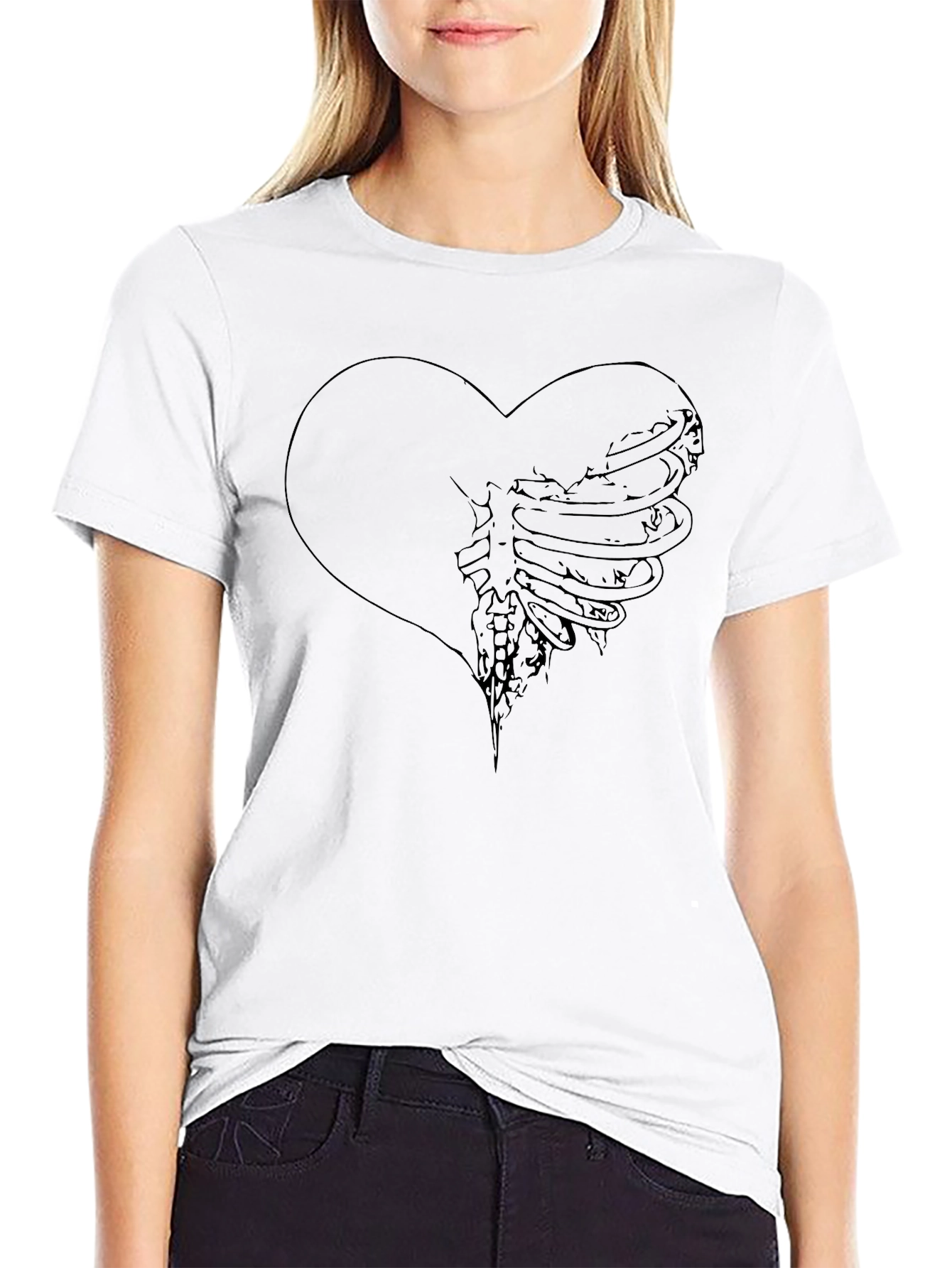 Heart Ribcage Graphic Tee - Black