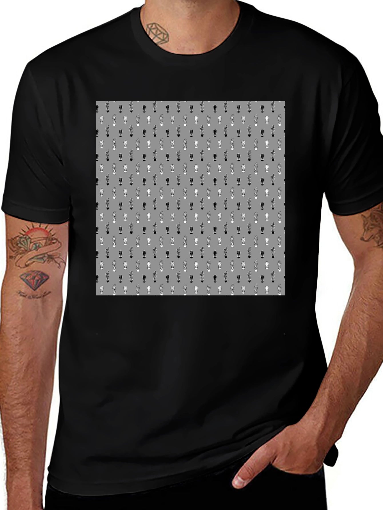 Novelty Beer Glass Pattern Black T-Shirt