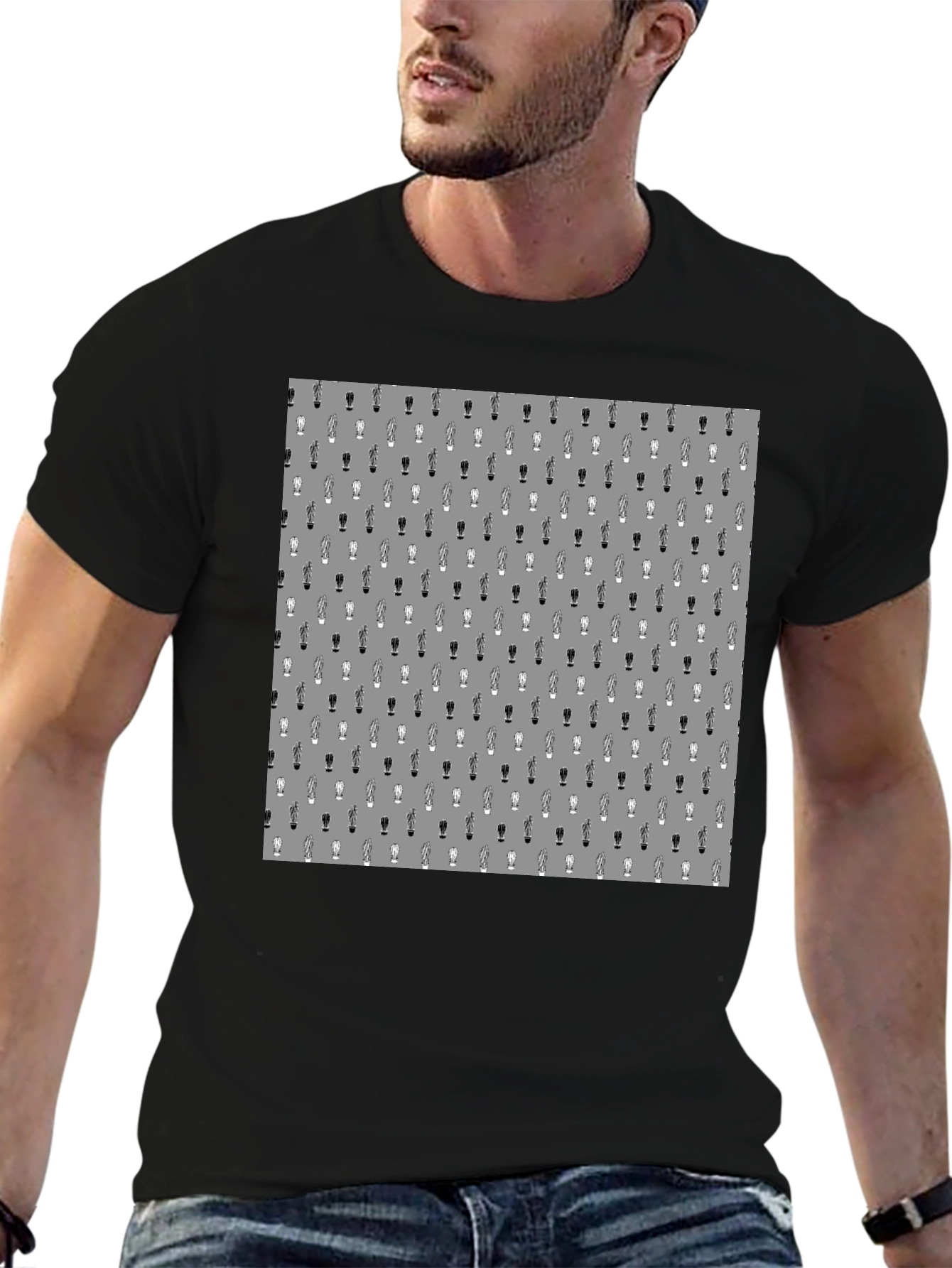 Novelty Beer Glass Pattern Black T-Shirt