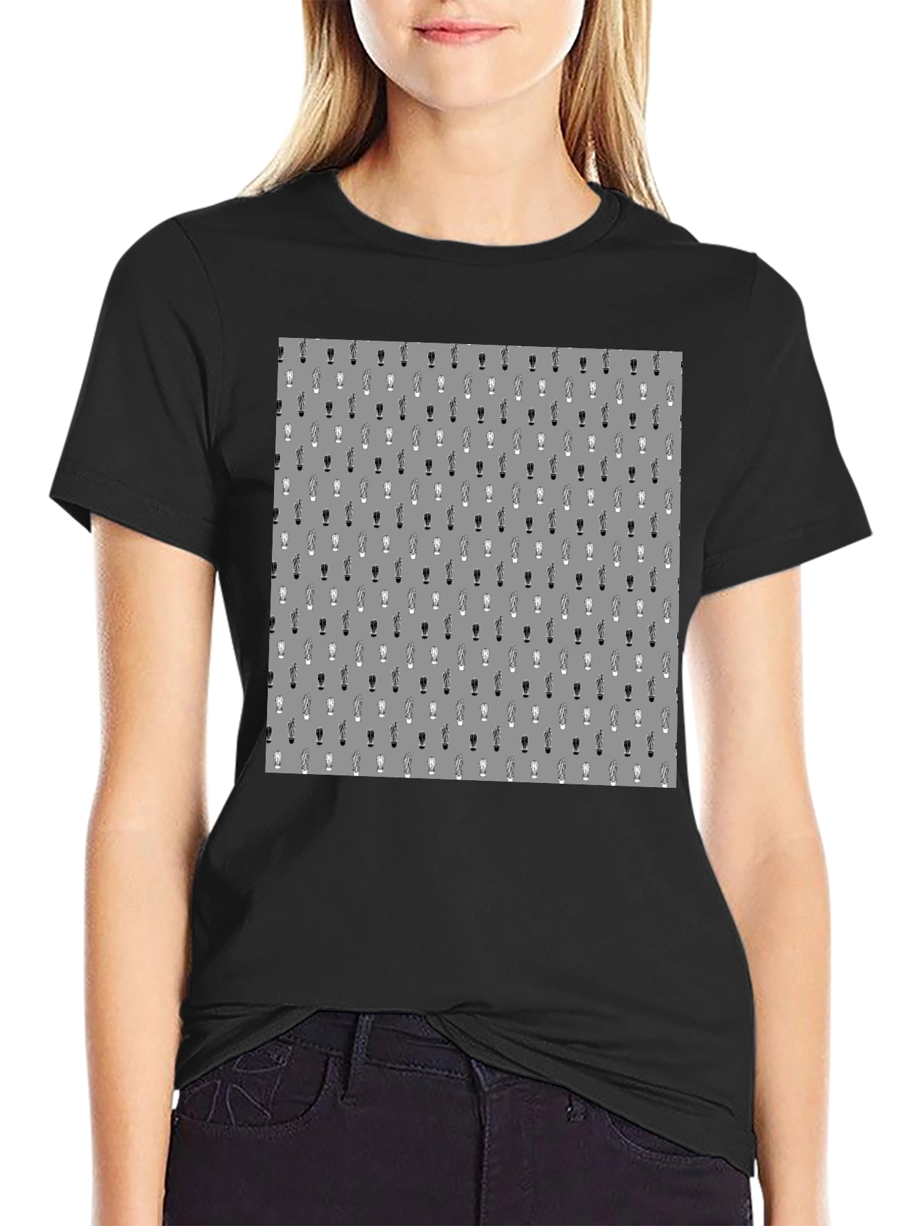 Novelty Beer Glass Pattern Black T-Shirt