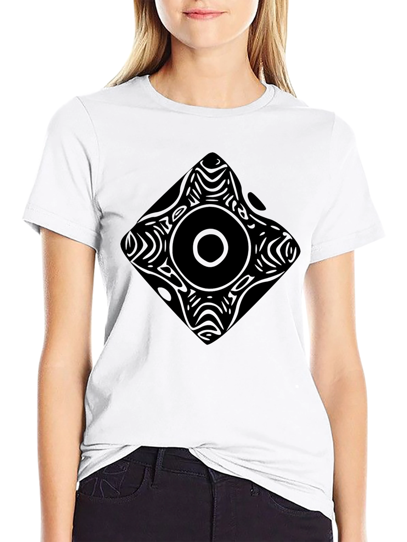 Abstract Geometric Print Black Tee