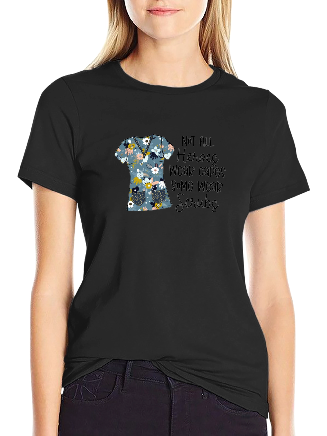 Floral Scrubs T-Shirt - Hero Nurse Tee