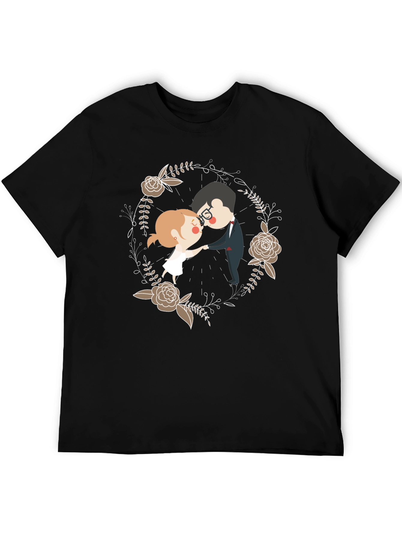 Romantic Couple Floral Wreath T-Shirt