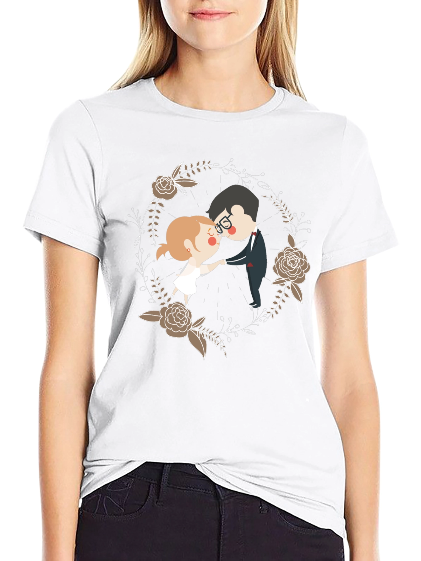 Romantic Couple Floral Wreath T-Shirt