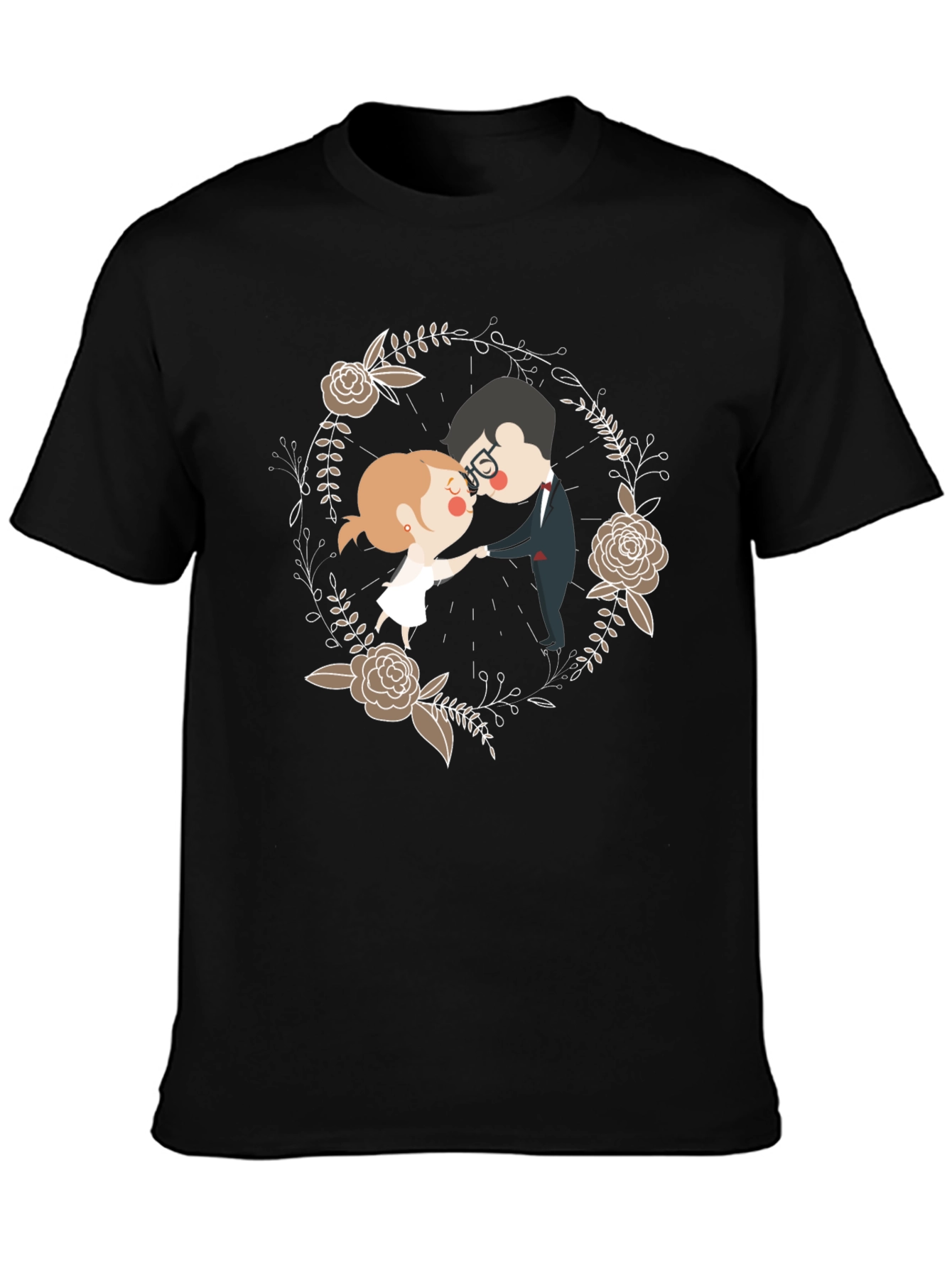 Romantic Couple Floral Wreath T-Shirt