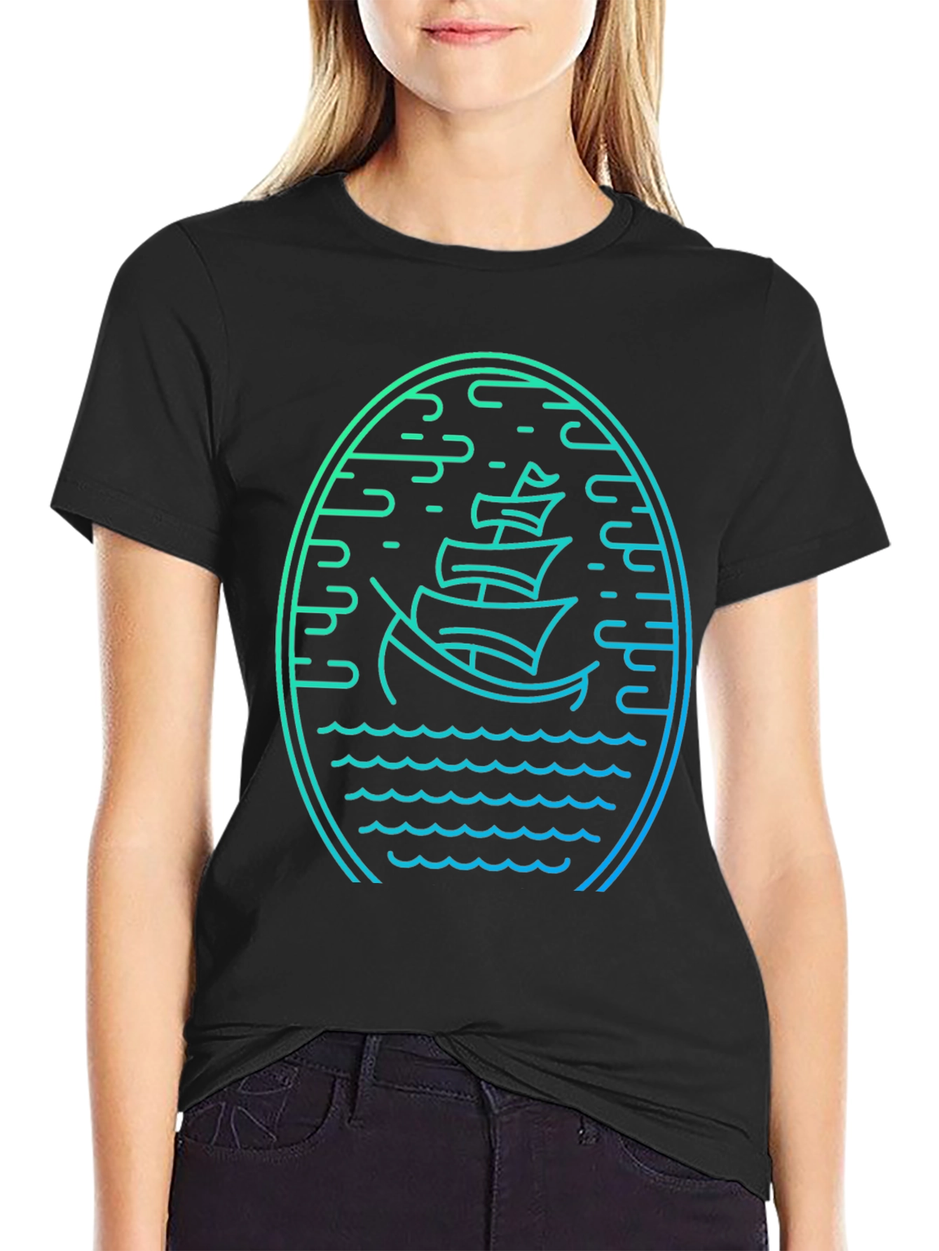 Nautical Boat Graphic Tee - Mens Black T-Shirt