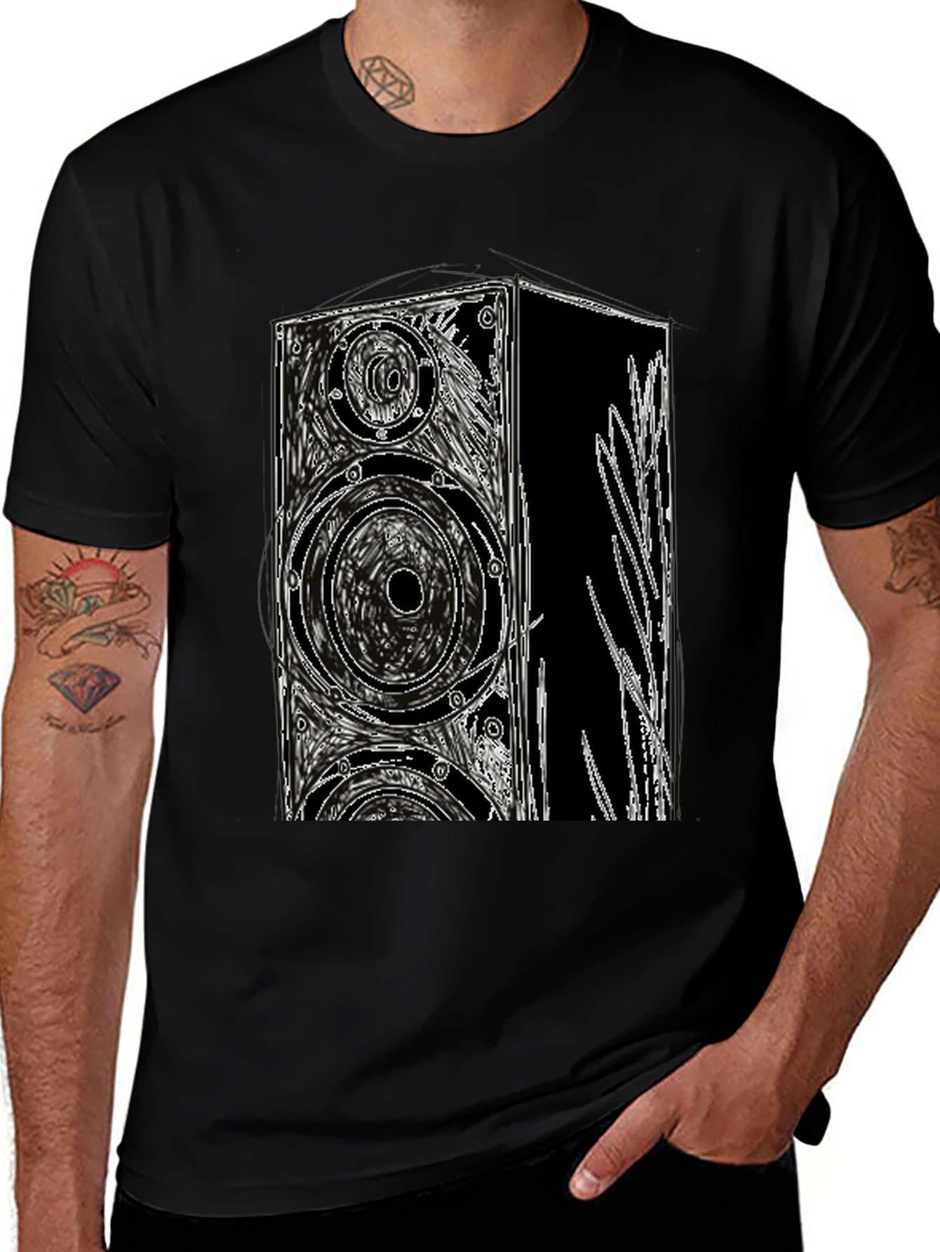 Black T-Shirt with Speaker Graphic