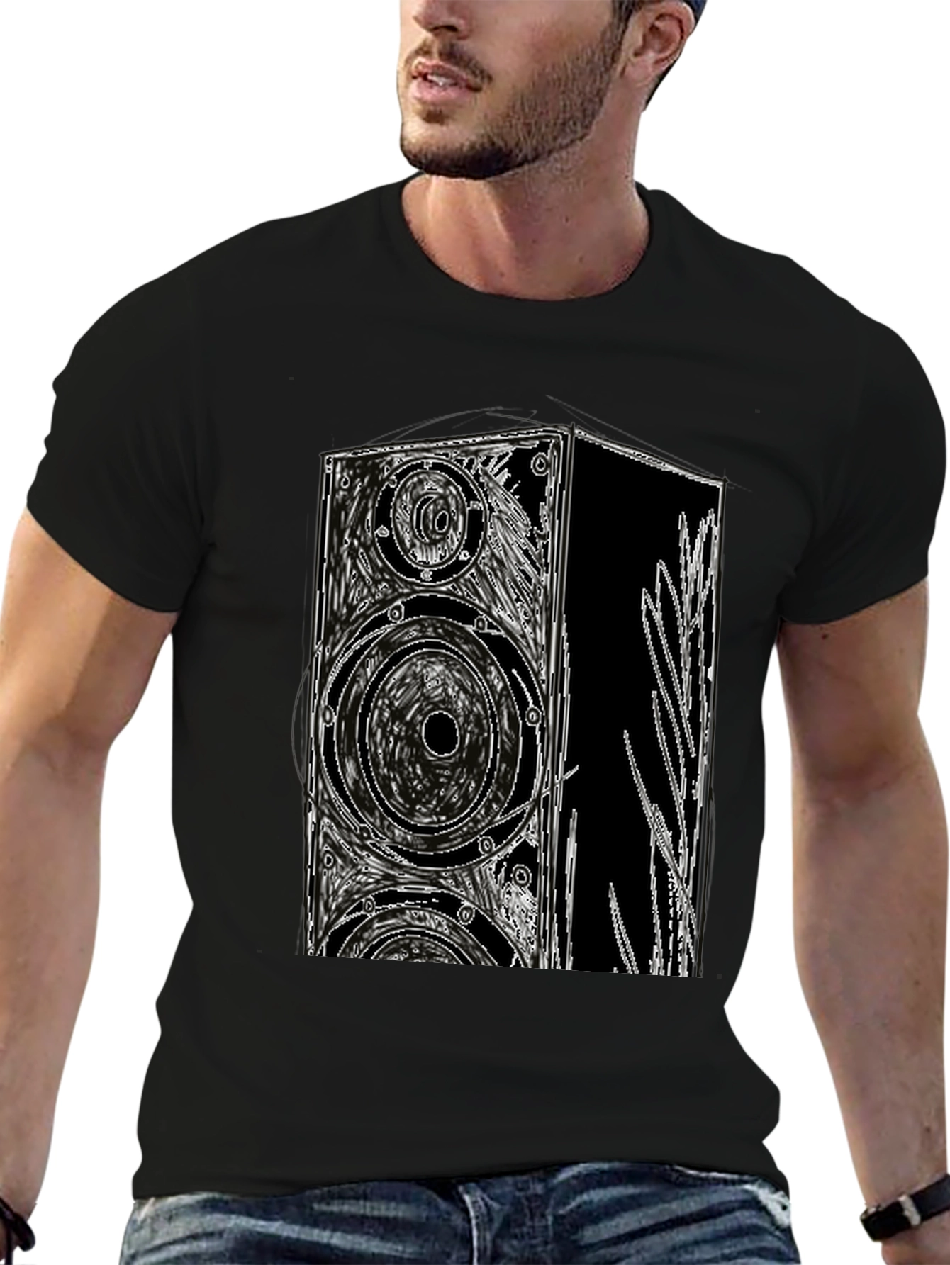 Black T-Shirt with Speaker Graphic