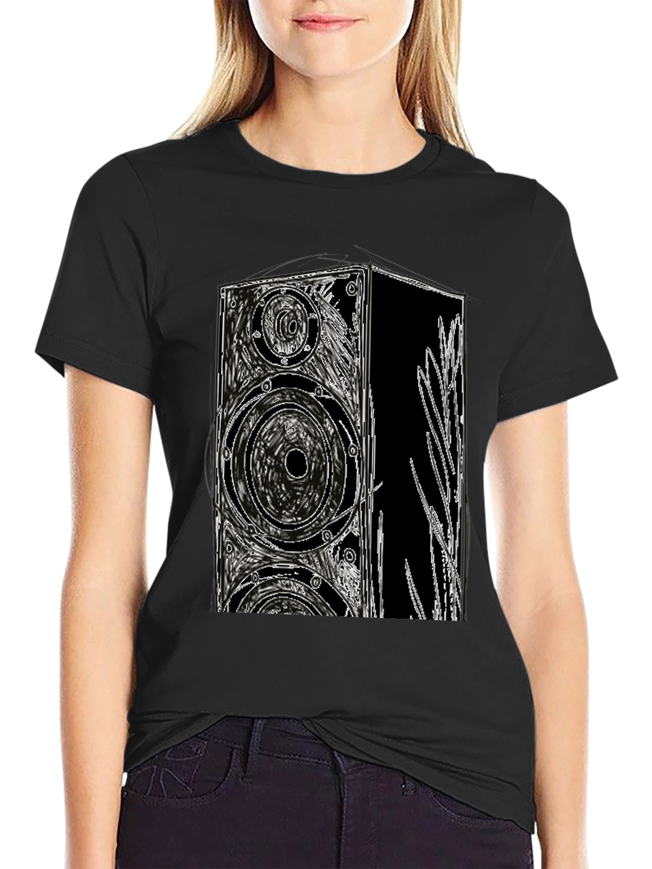 Black T-Shirt with Speaker Graphic
