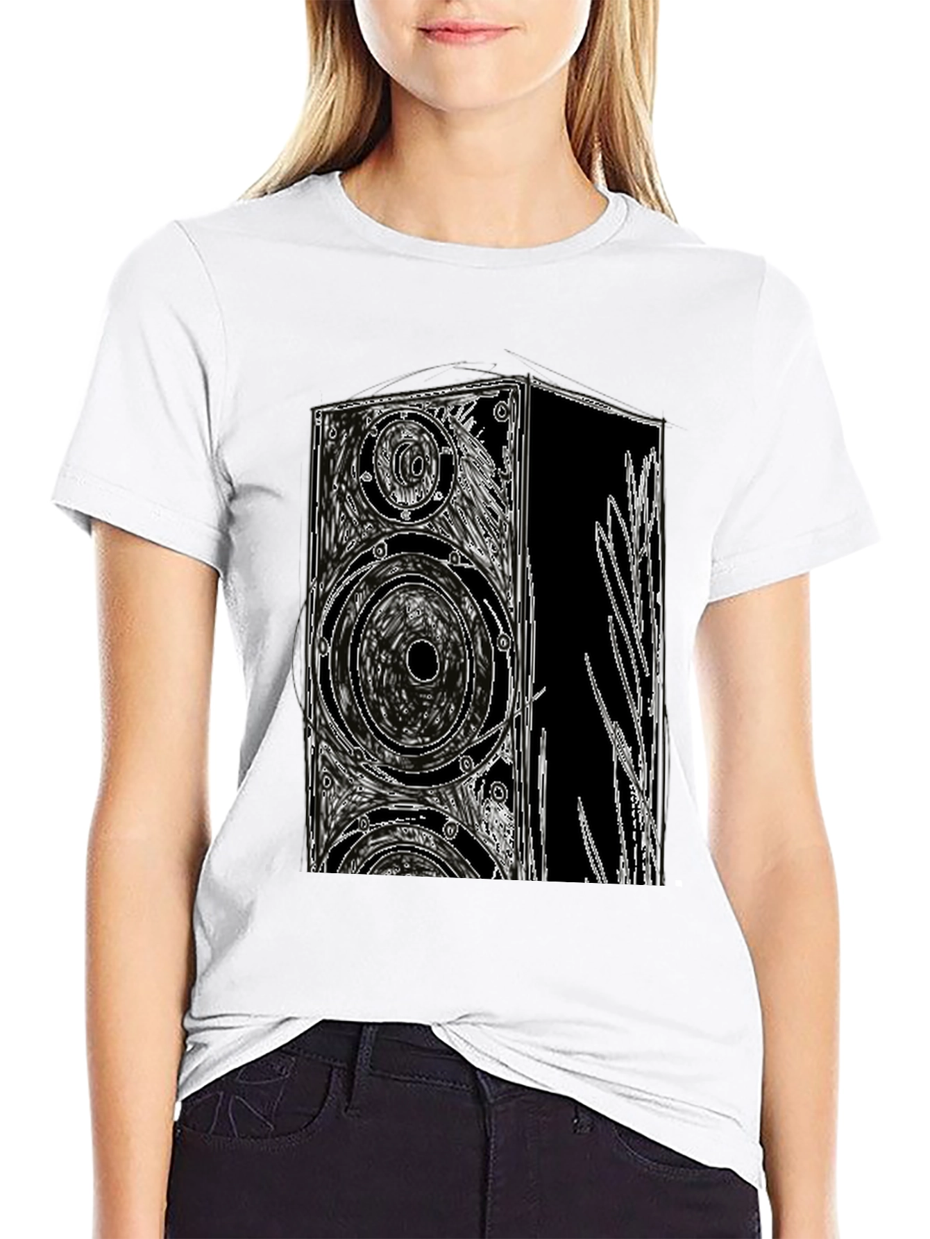 Black T-Shirt with Speaker Graphic