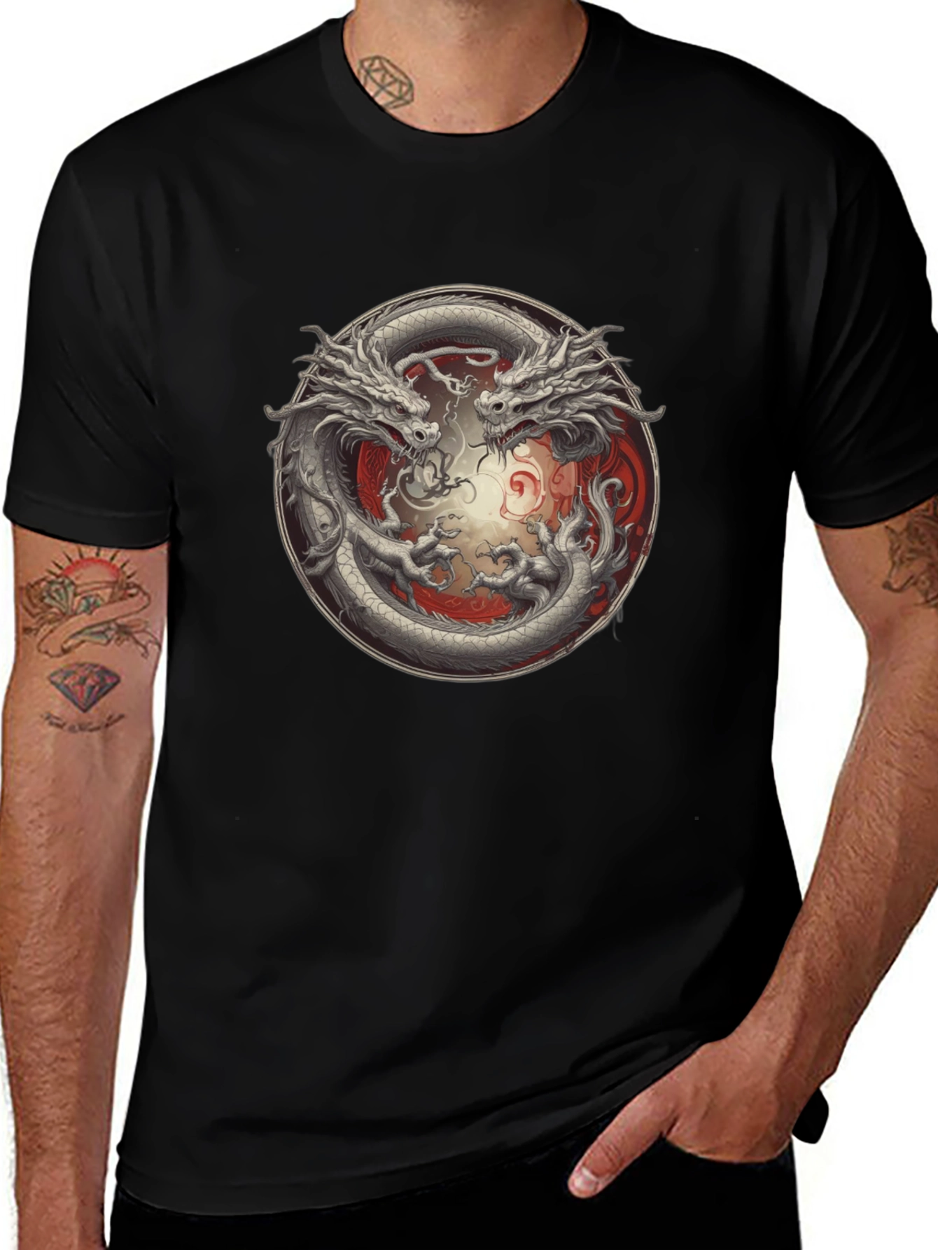 Yin Yang Dragon Graphic T-Shirt