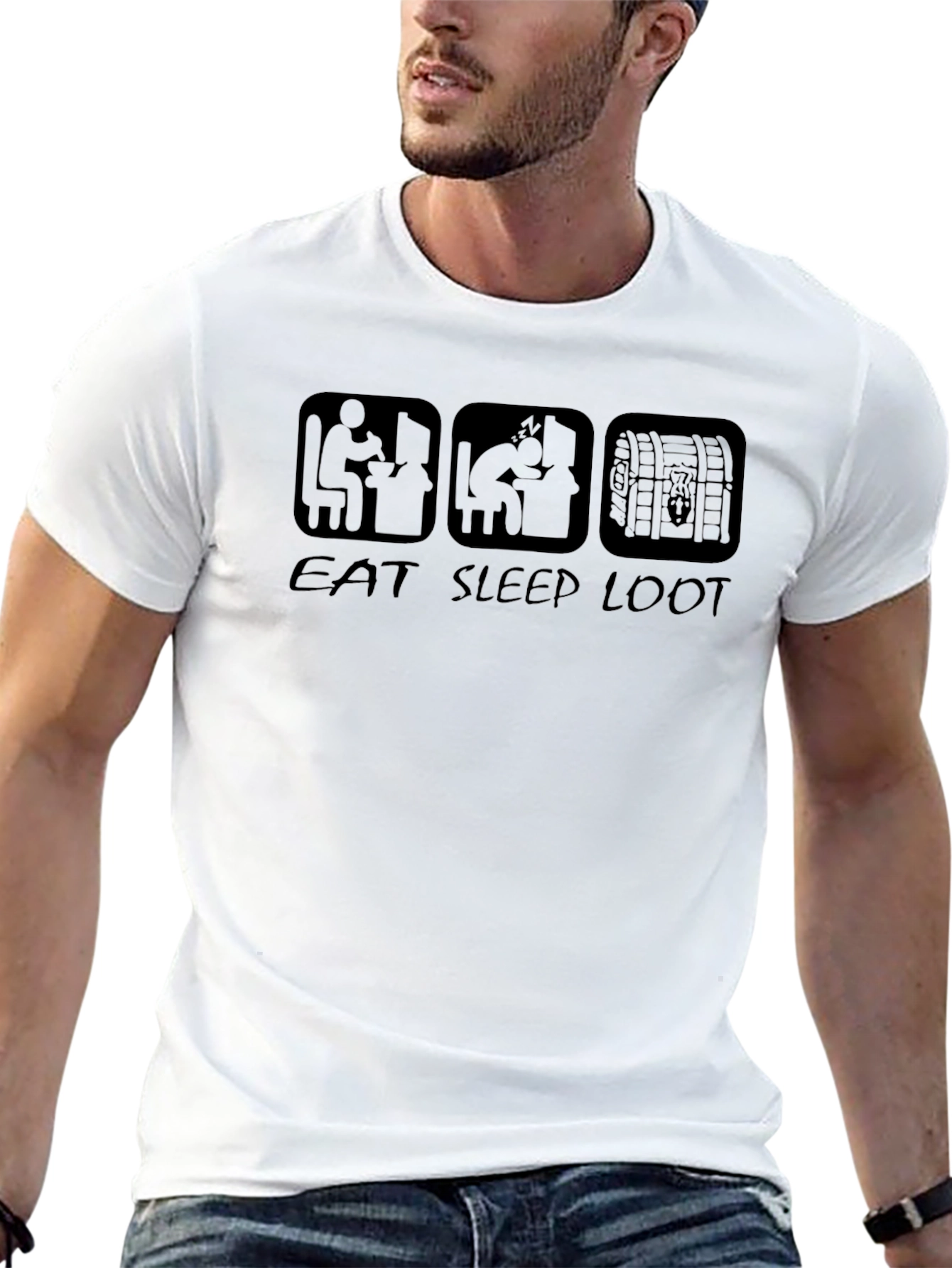 Eat Sleep Loot Black T-Shirt Gaming Graphic Tee