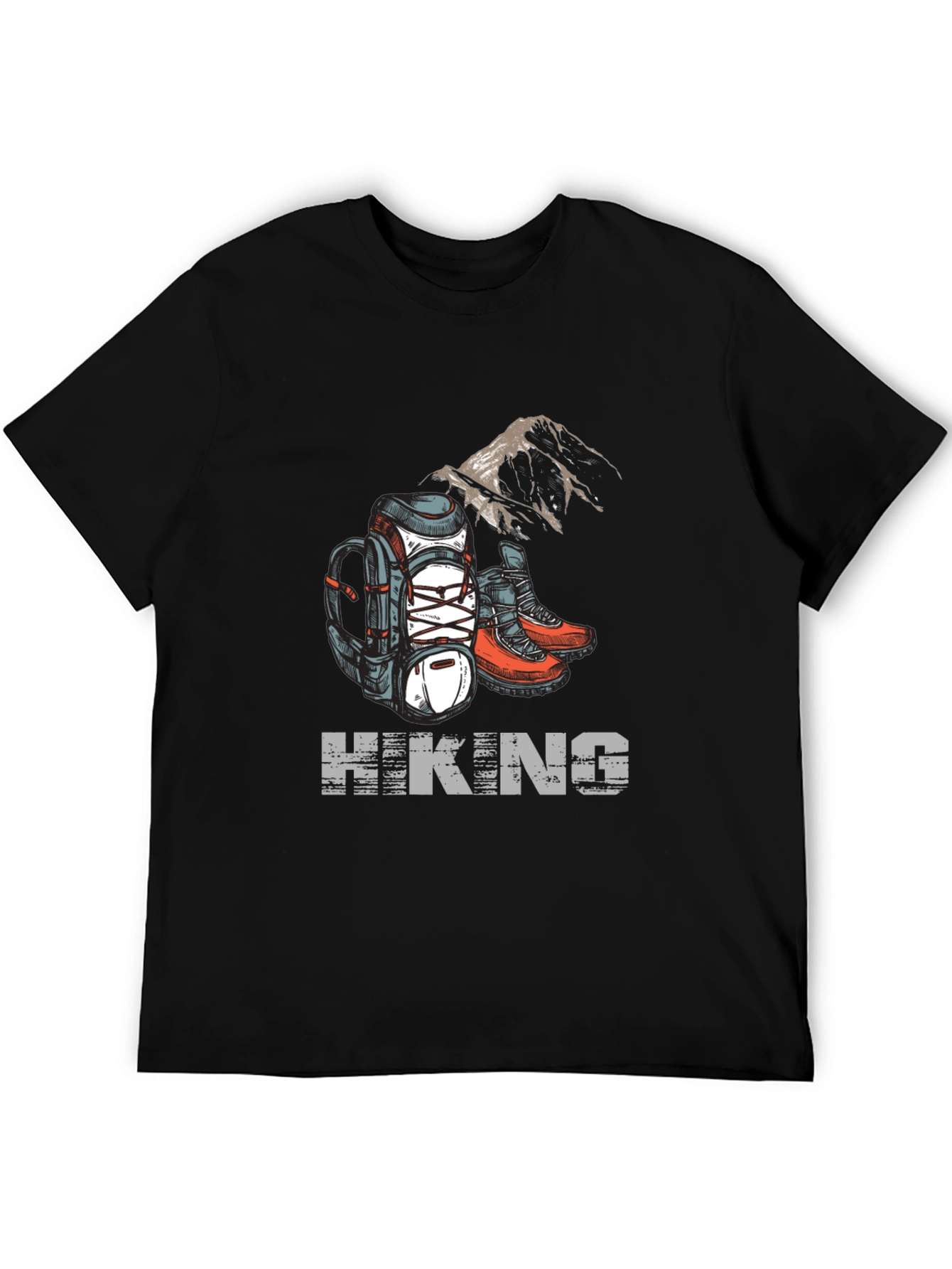 Hiking Adventure Graphic Tee - Black Cotton Shirt