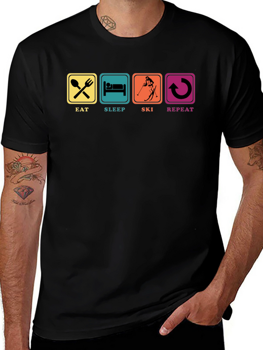 Eat Sleep Ski Repeat T-Shirt Black