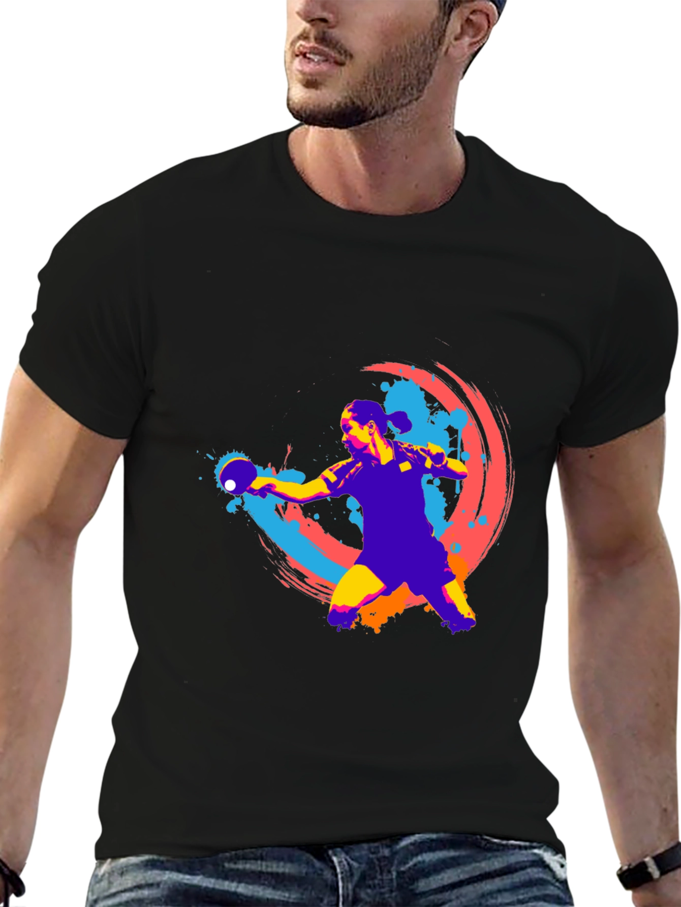 Ping Pong Player Graphic T-Shirt - Black