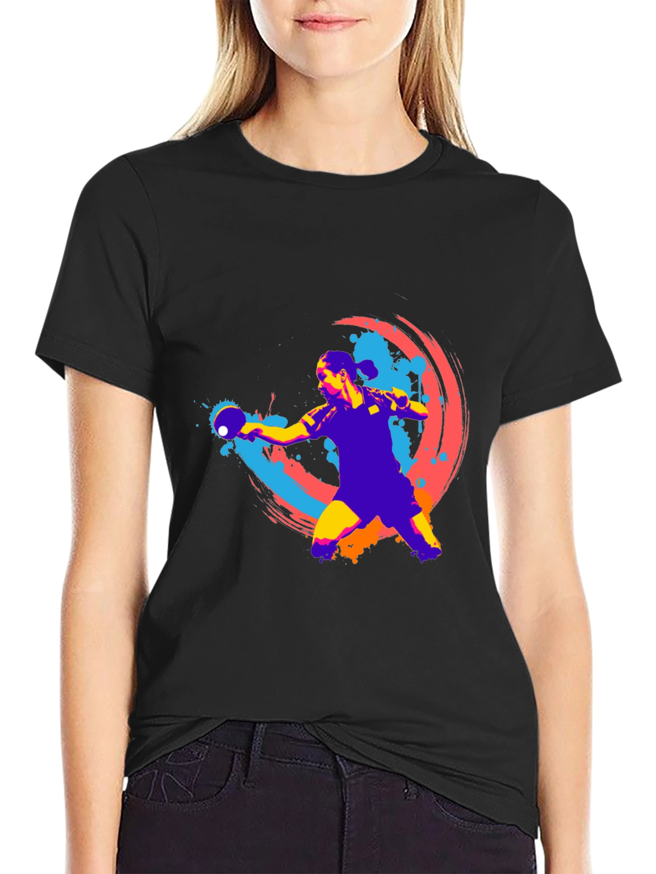 Ping Pong Player Graphic T-Shirt - Black