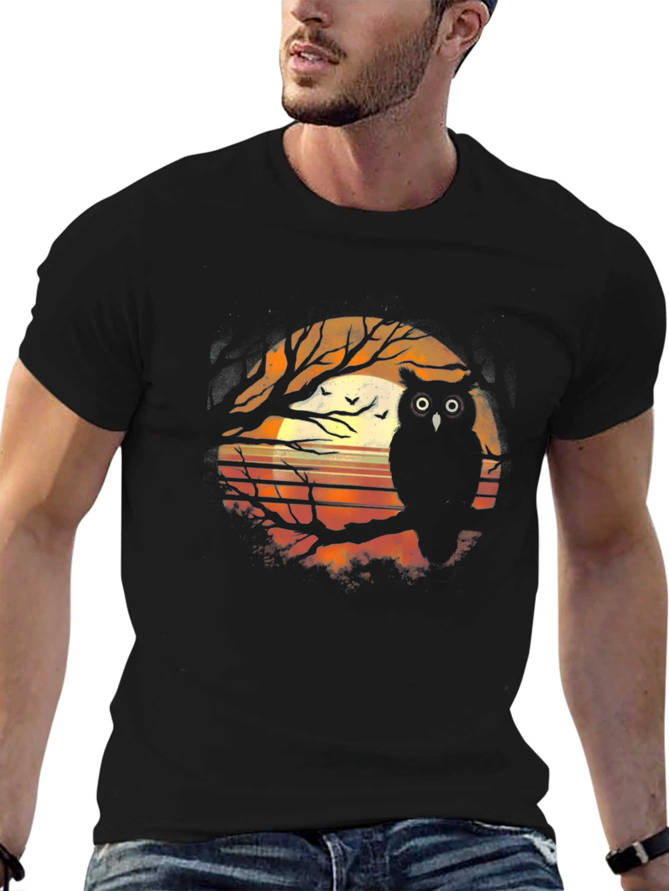Owl Sunset Graphic Print T-Shirt