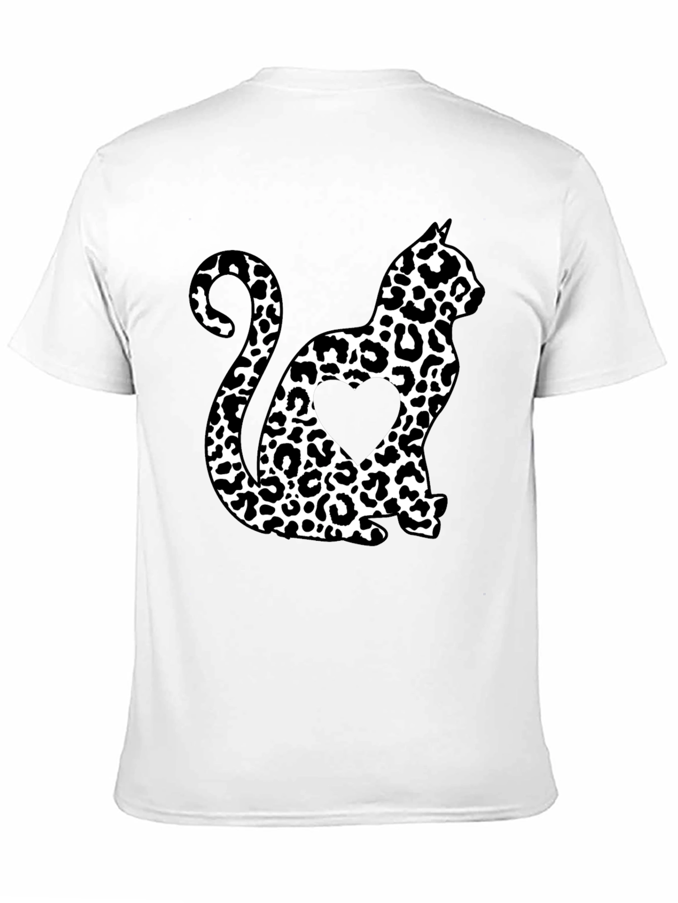 Leopard Cat Heart T-Shirt - Stylish Black Tee