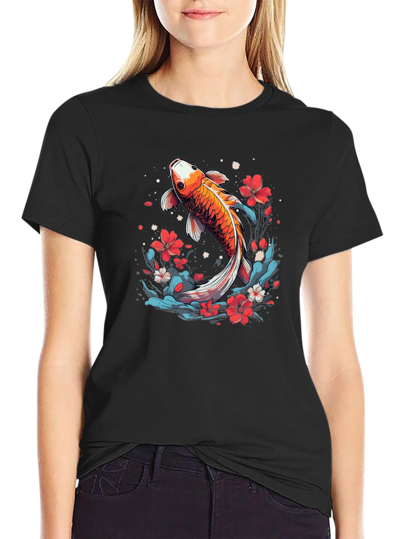 Koi Fish Graphic Tee - Japanese Style Black T-Shirt