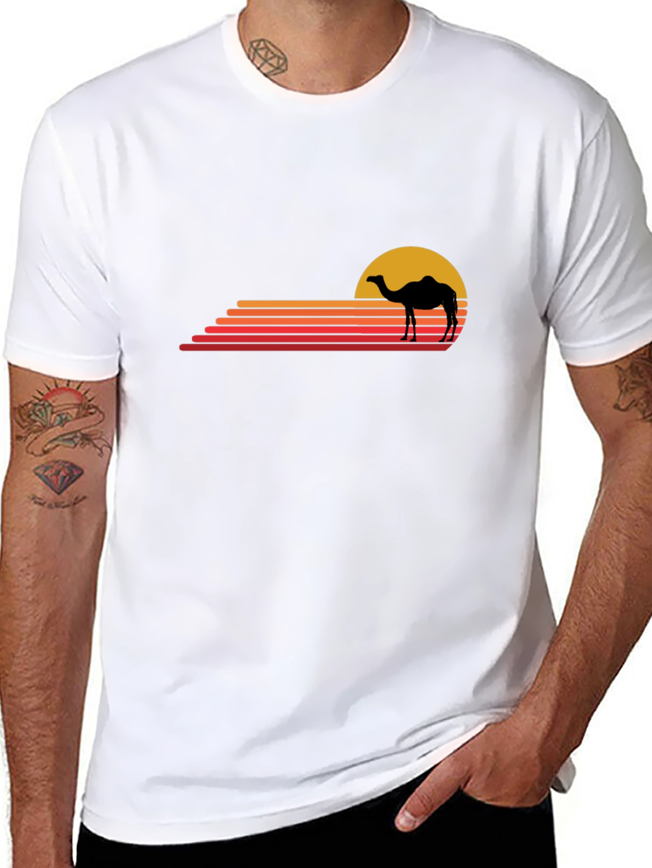Retro Camel Sunset T-Shirt - Black
