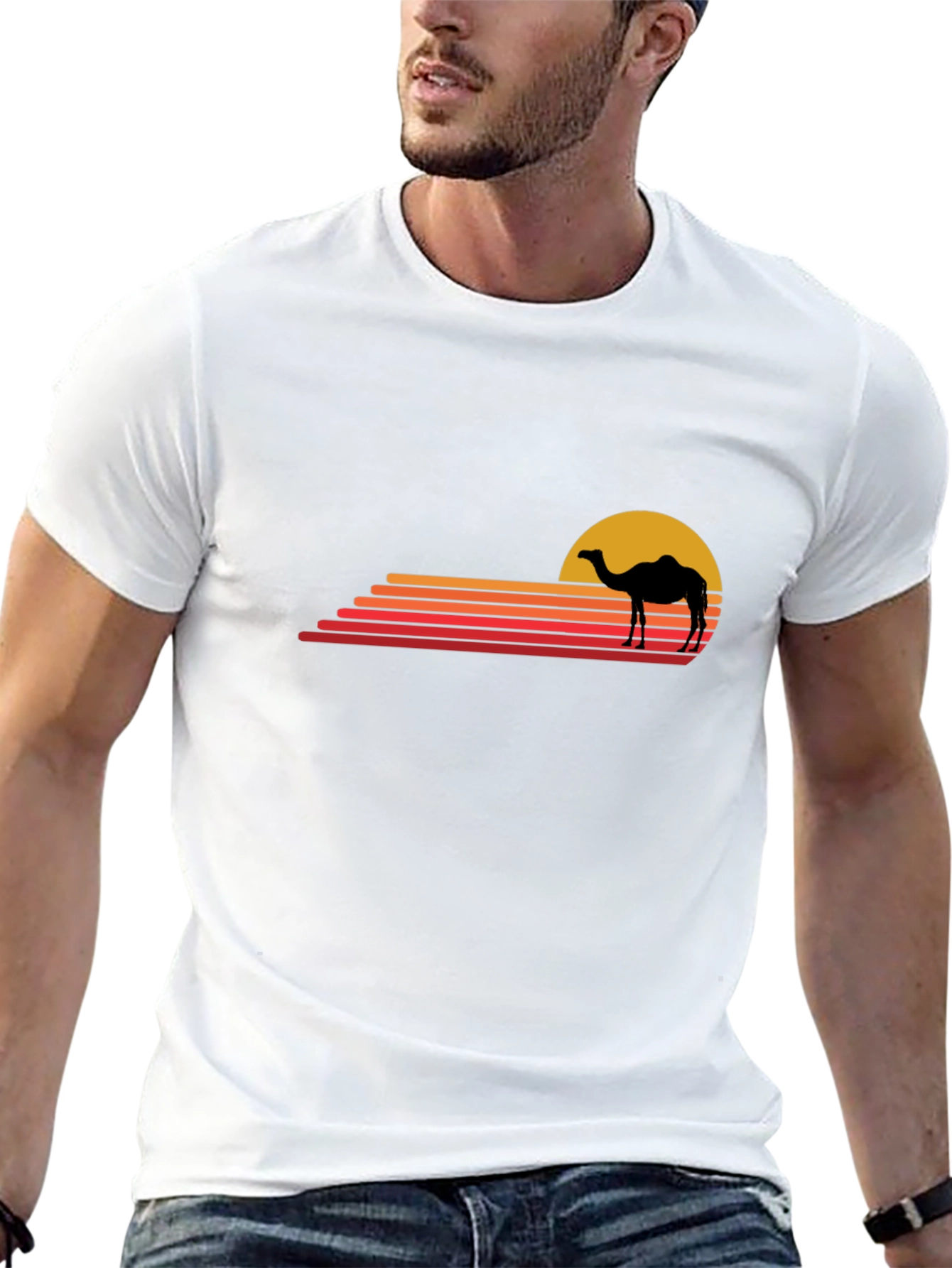Retro Camel Sunset T-Shirt - Black