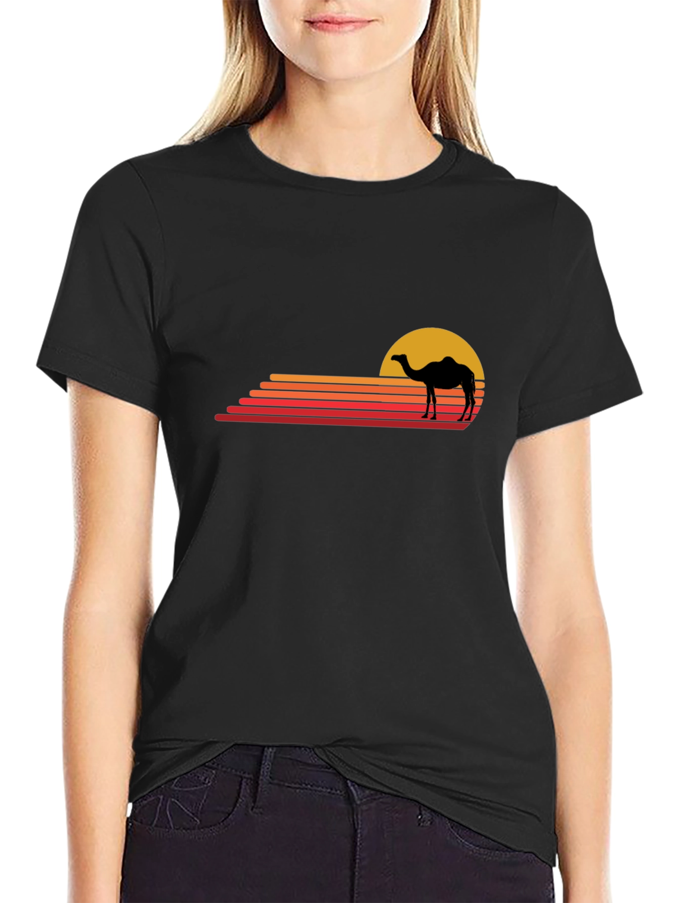 Retro Camel Sunset T-Shirt - Black