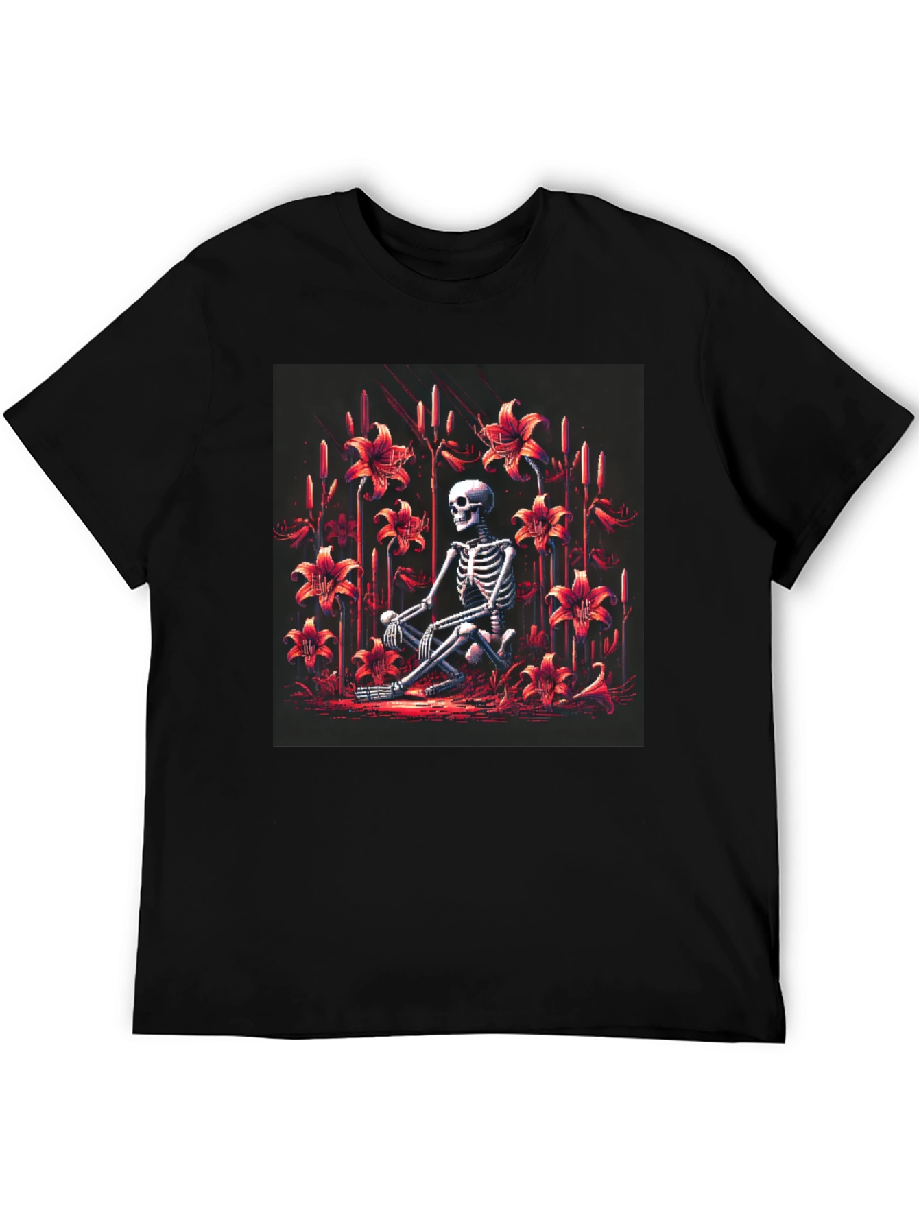 Skeleton in Floral Garden Graphic T-Shirt