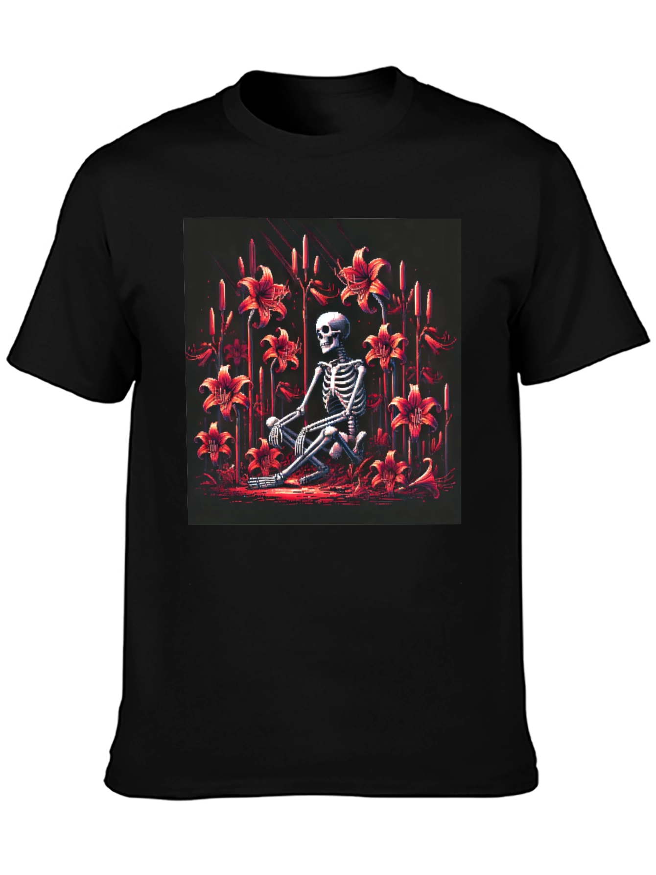 Skeleton in Floral Garden Graphic T-Shirt