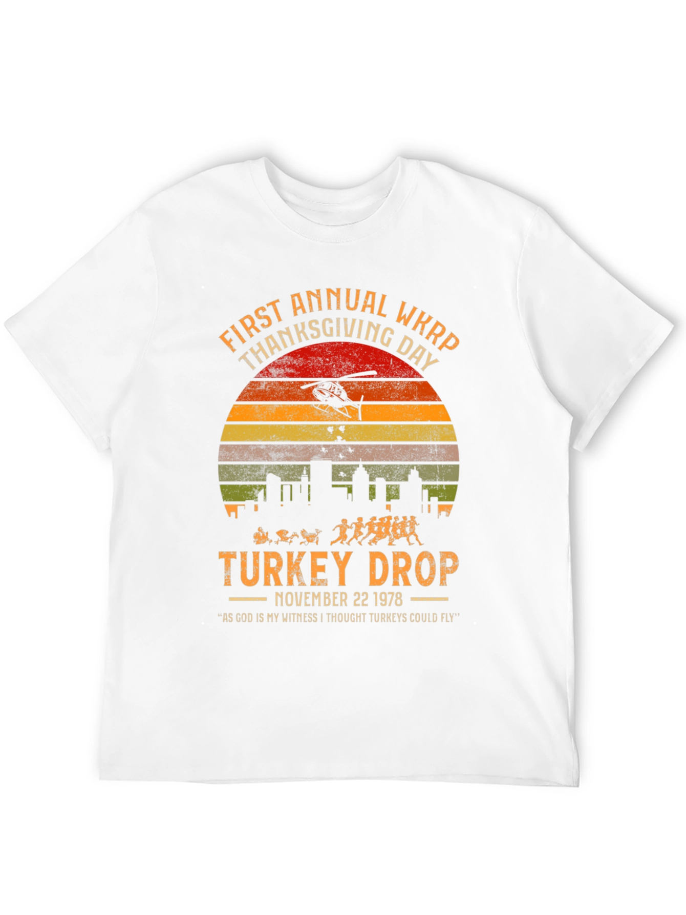 WKRP Thanksgiving Day Turkey Drop Black T-Shirt