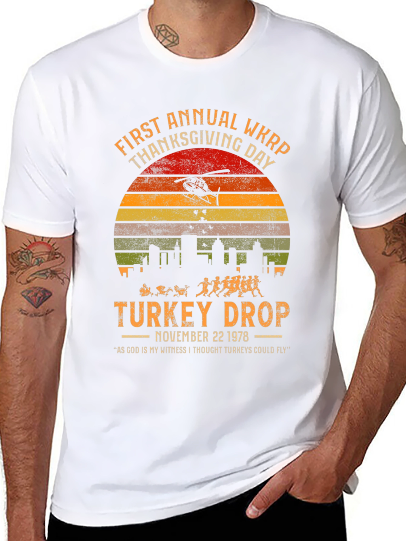 WKRP Thanksgiving Day Turkey Drop Black T-Shirt