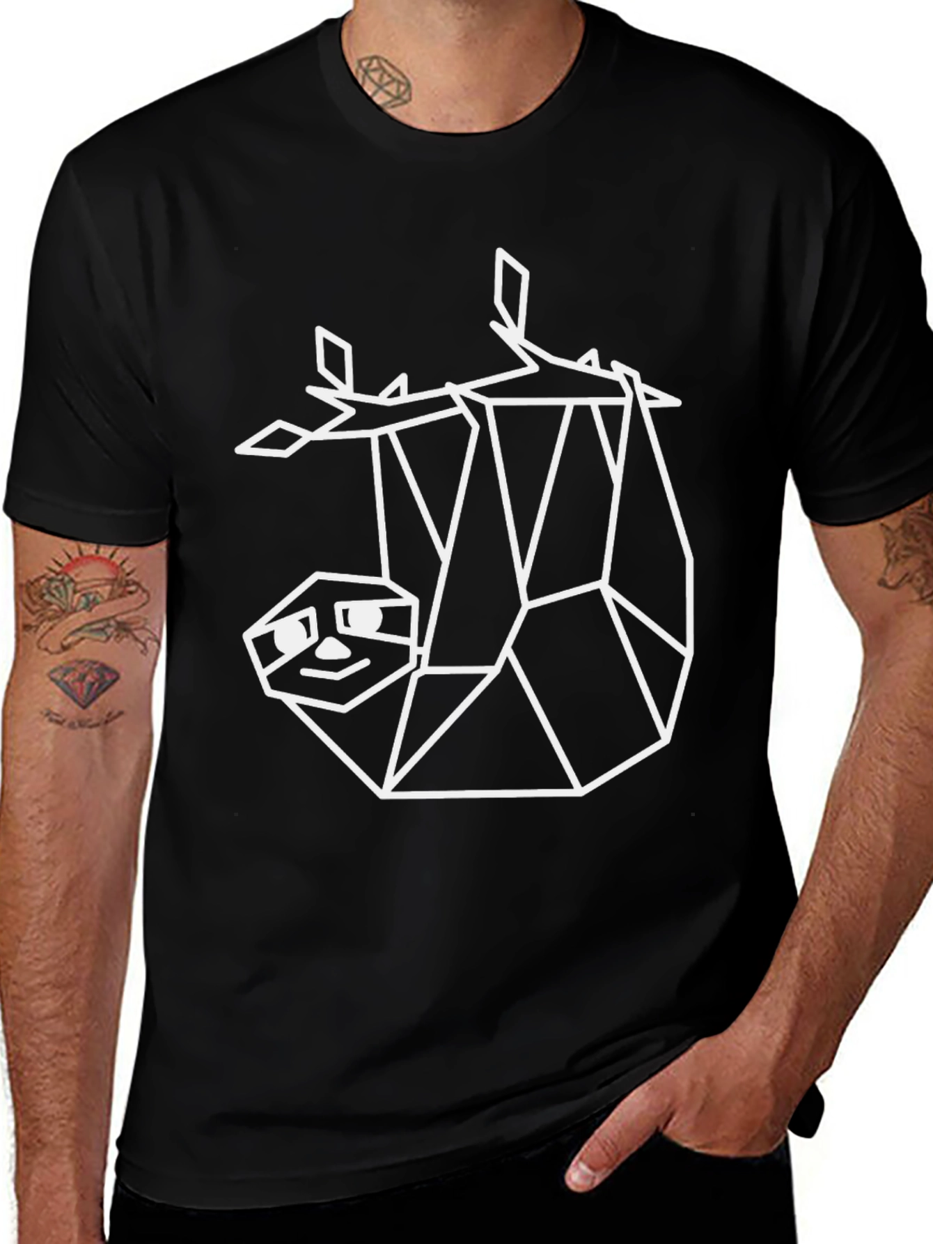 Geometric Sloth Graphic Tee - Black Casual Shirt