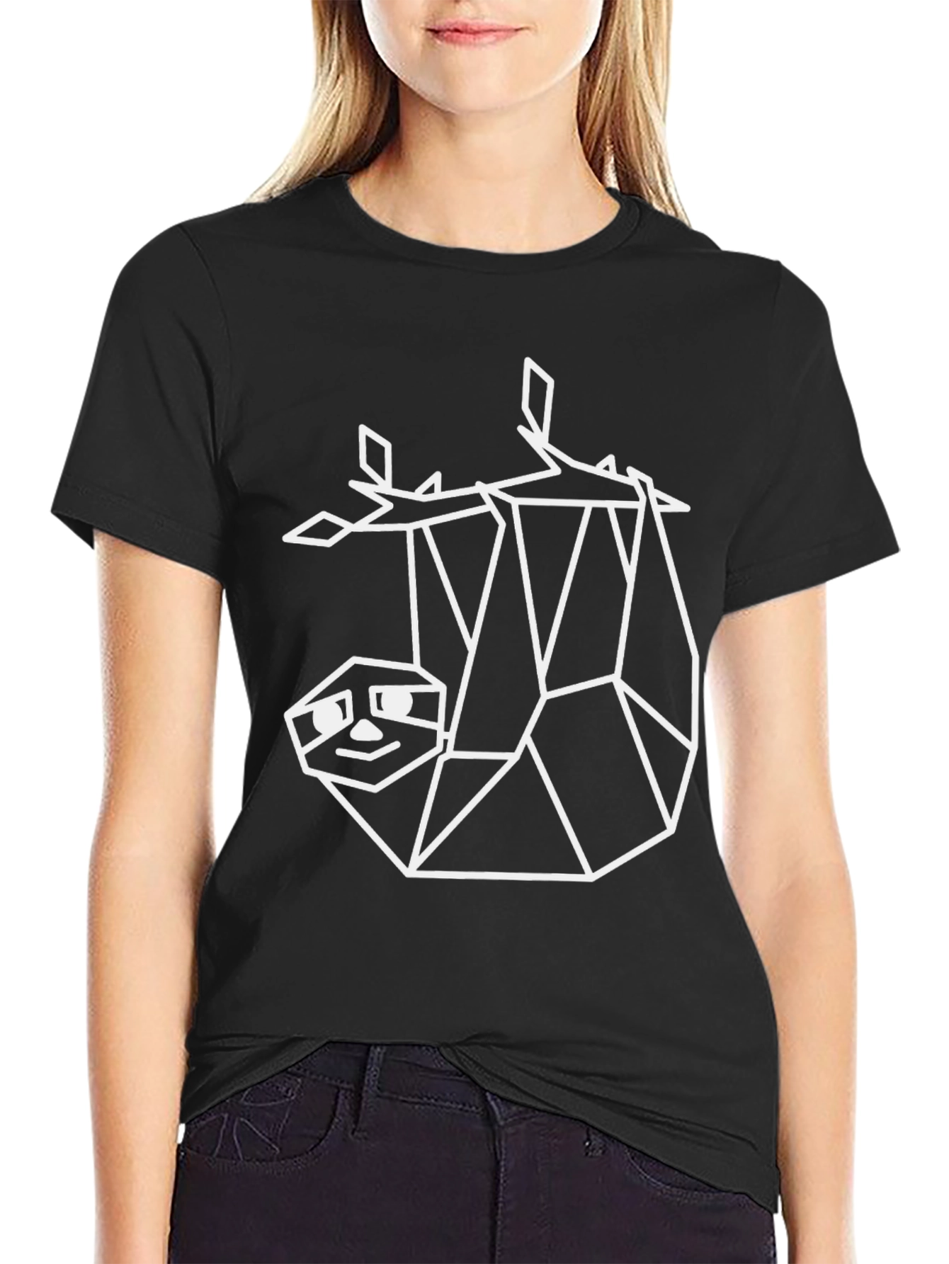 Geometric Sloth Graphic Tee - Black Casual Shirt