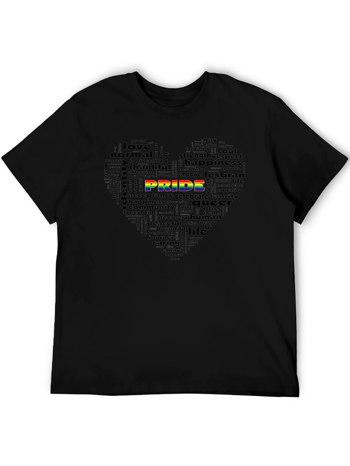 Pride Word Art Heart Black T-Shirt