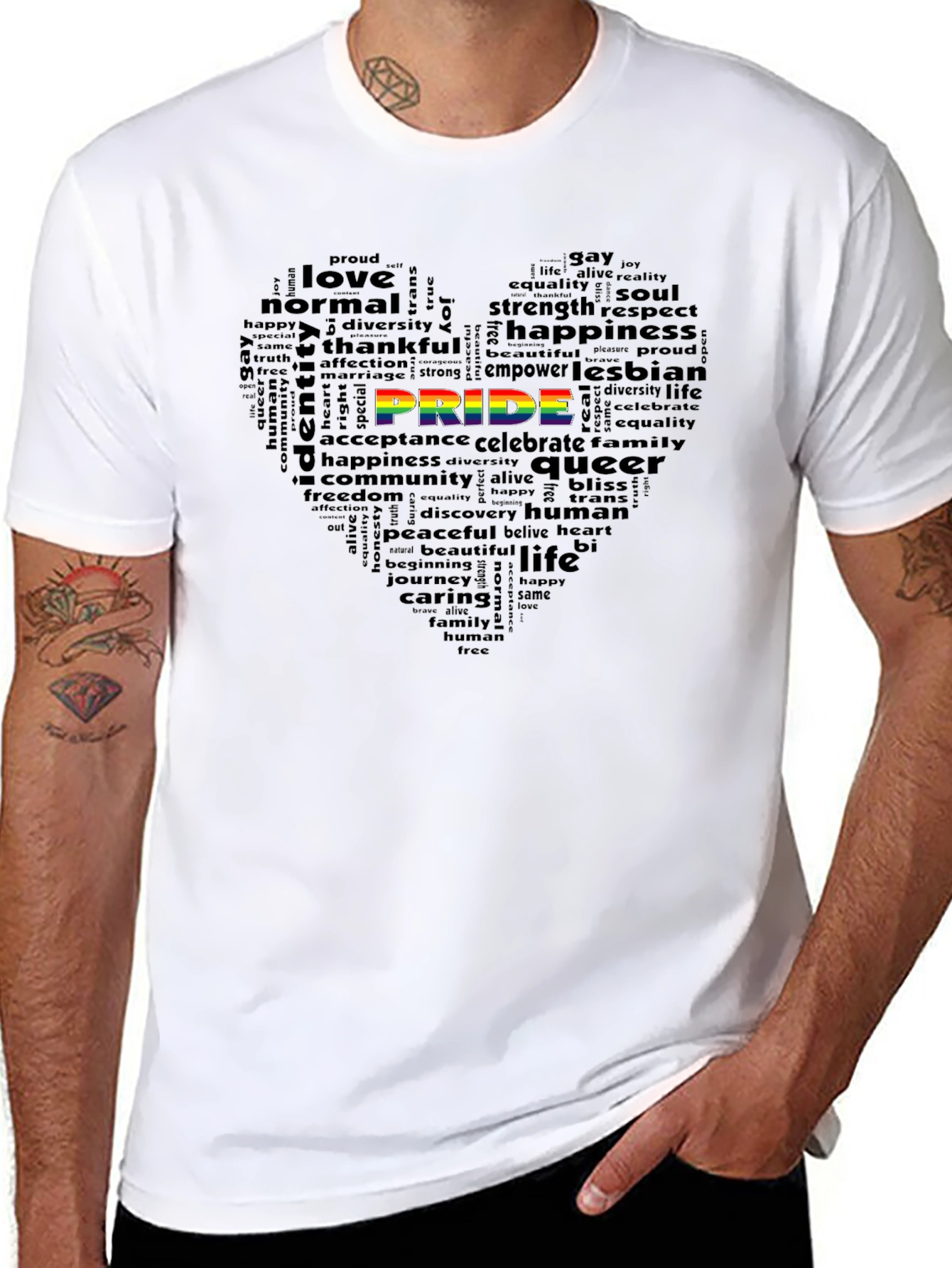 Pride Word Art Heart Black T-Shirt