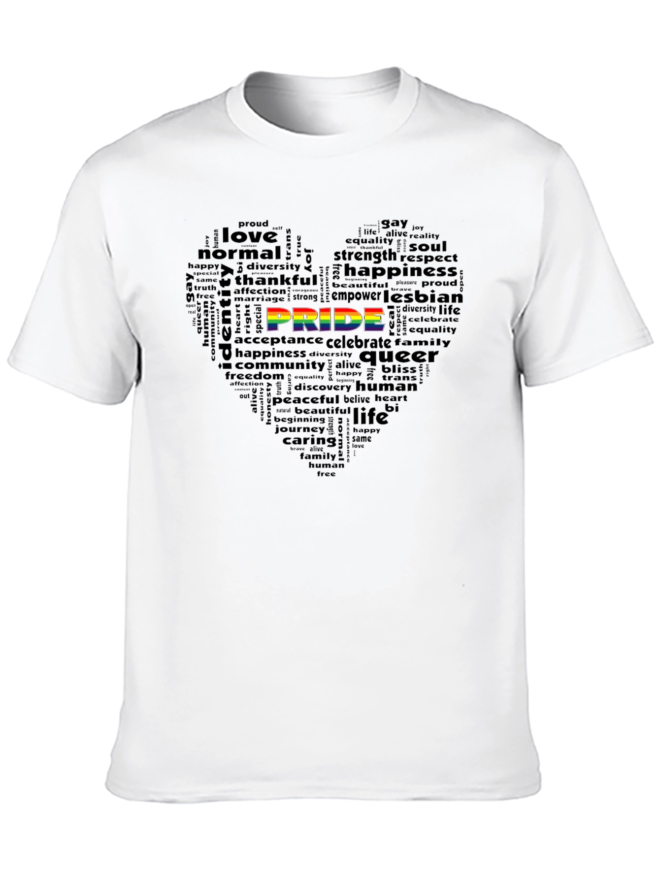 Pride Word Art Heart Black T-Shirt
