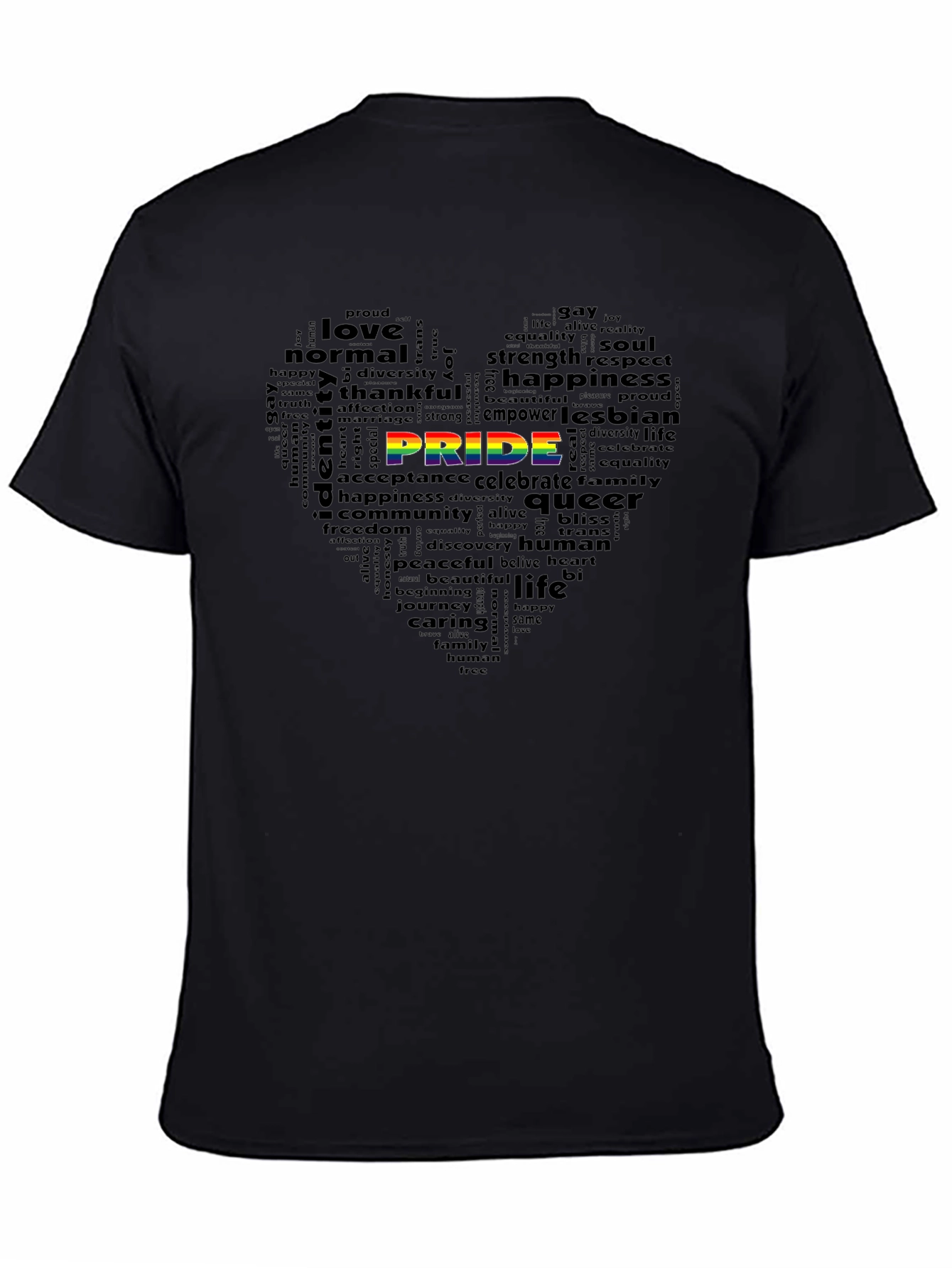 Pride Word Art Heart Black T-Shirt