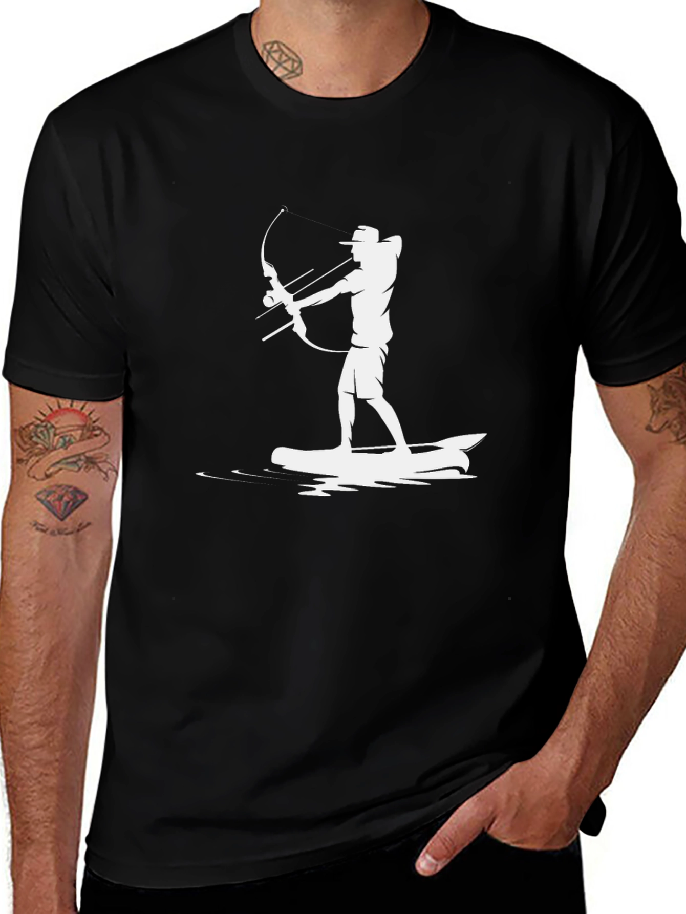 Archer on Surfboard T-Shirt - Black Graphic Tee