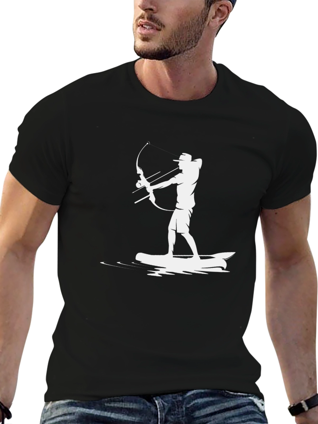 Archer on Surfboard T-Shirt - Black Graphic Tee