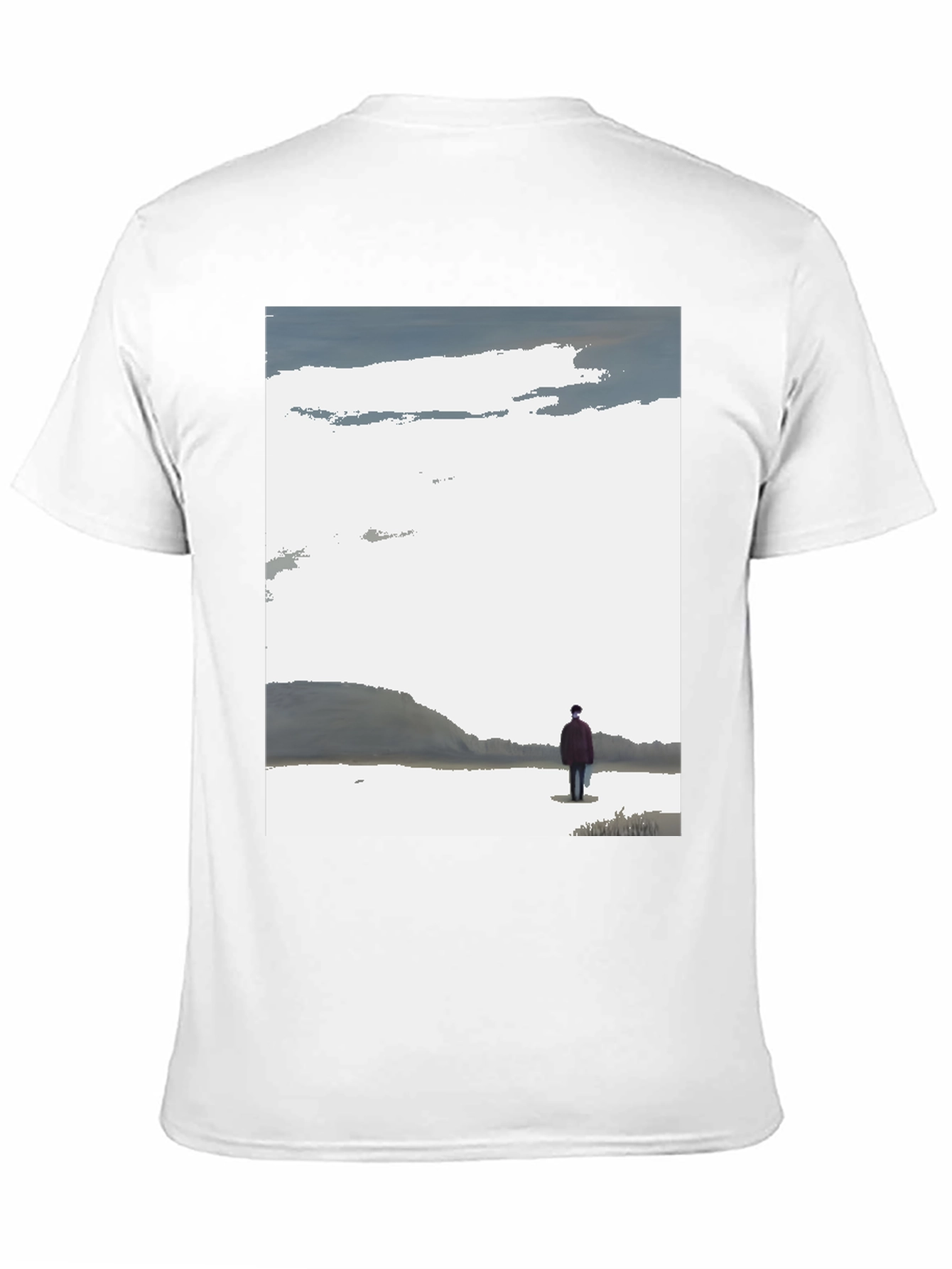 Contemplative Black T-Shirt with Landscape Print
