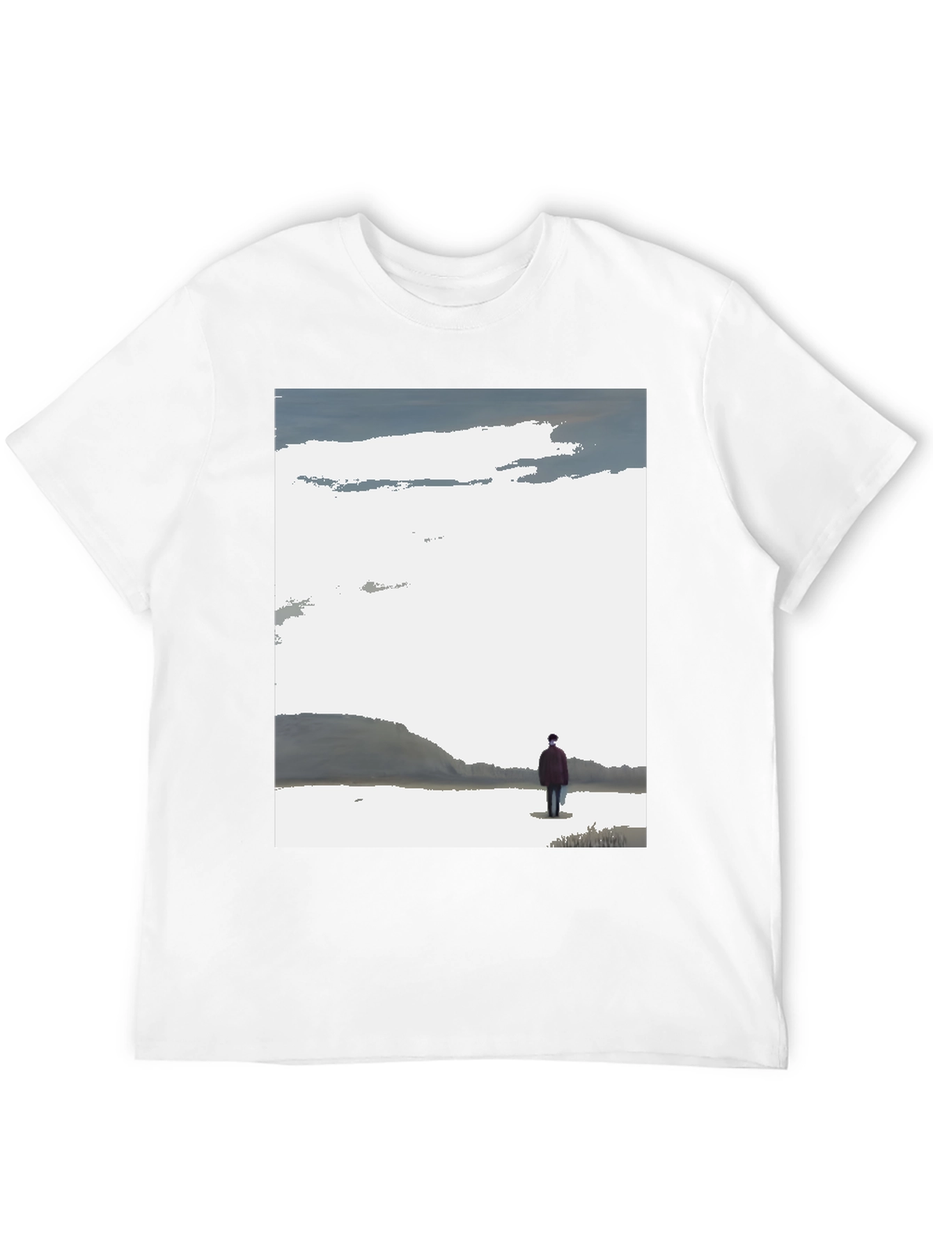 Contemplative Black T-Shirt with Landscape Print
