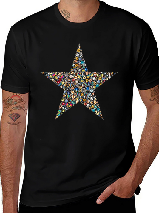 Star Mosaic Graphic Tee - Stylish Black T-Shirt