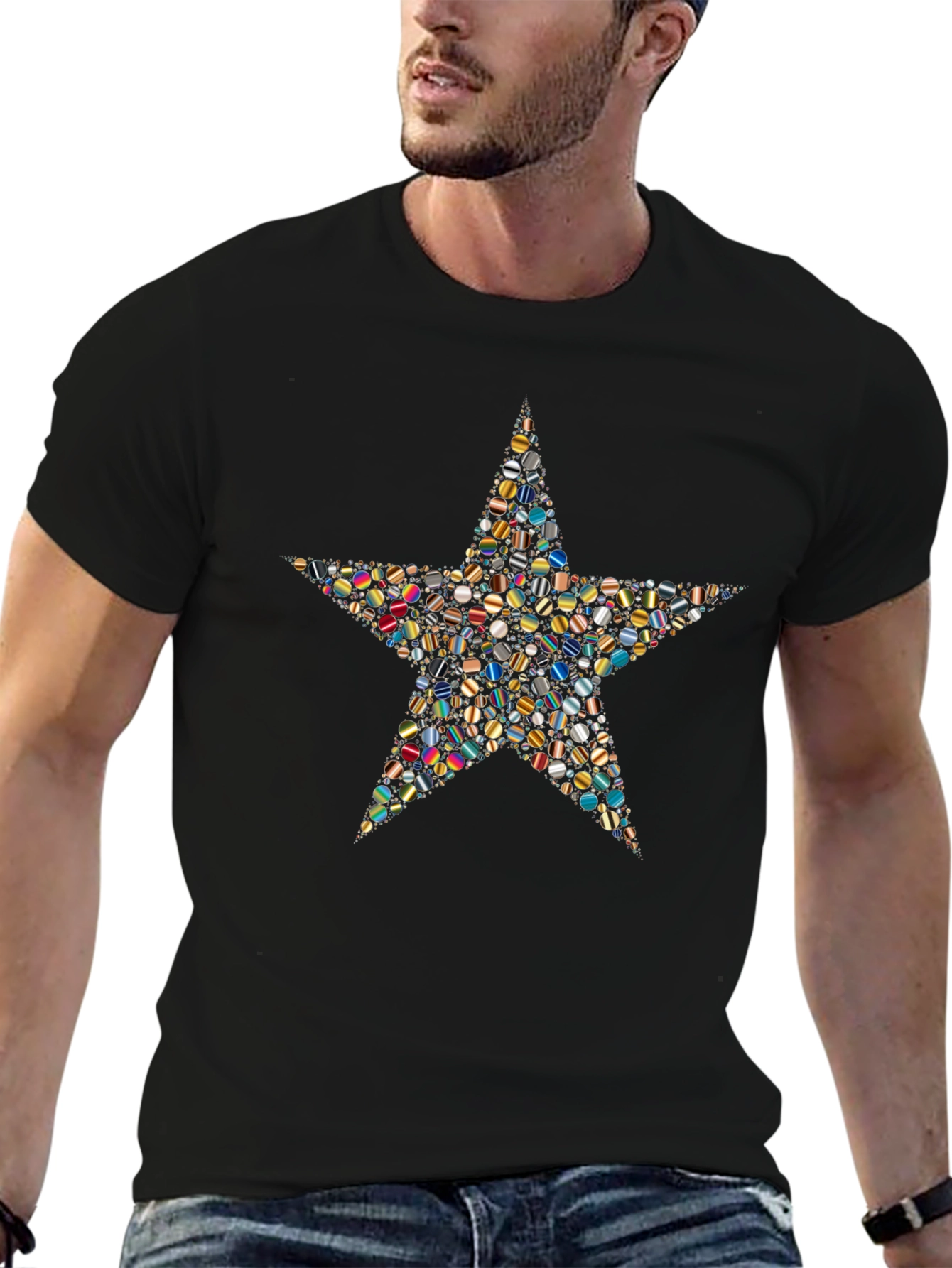 Star Mosaic Graphic Tee - Stylish Black T-Shirt