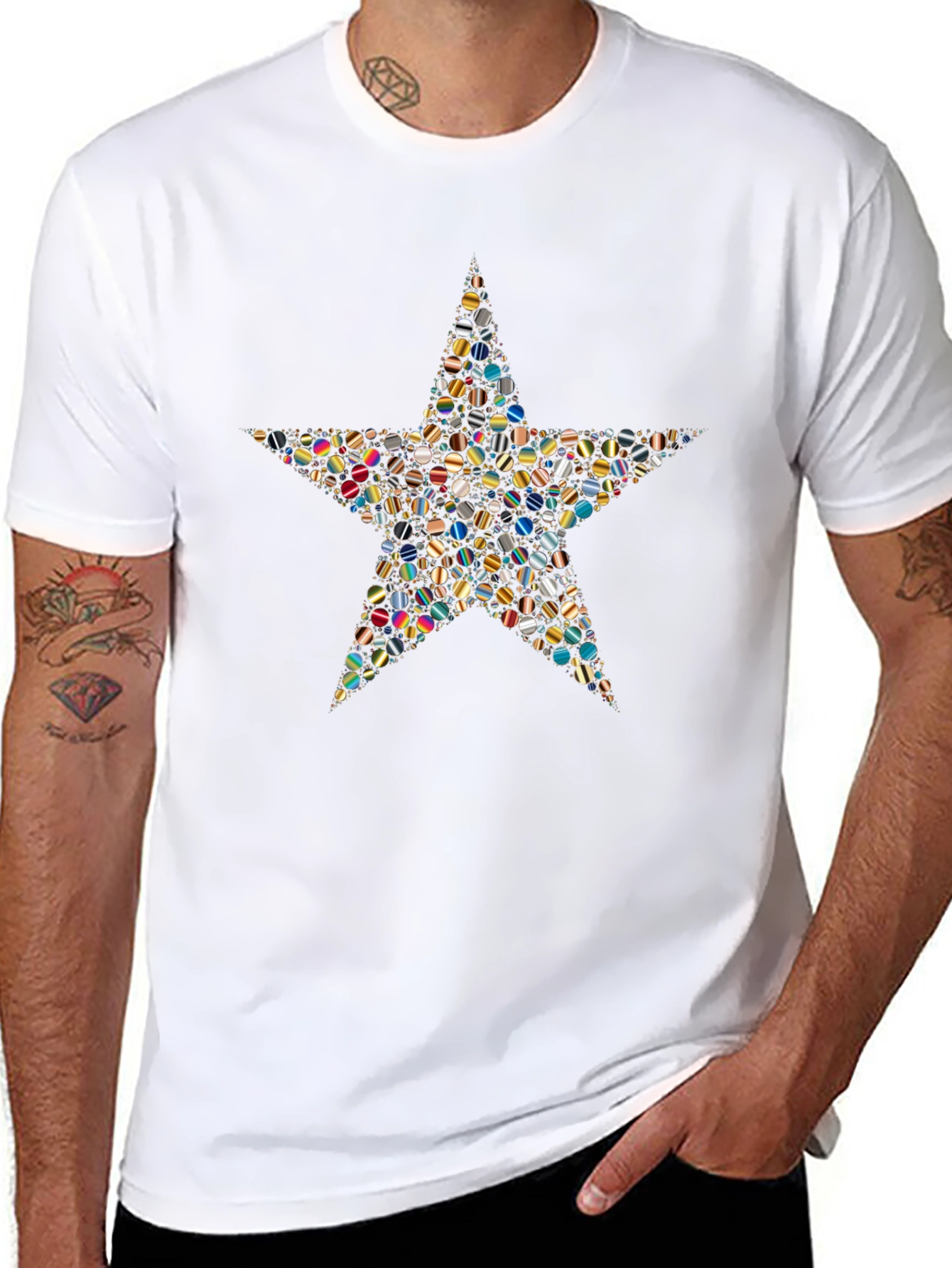 Star Mosaic Graphic Tee - Stylish Black T-Shirt