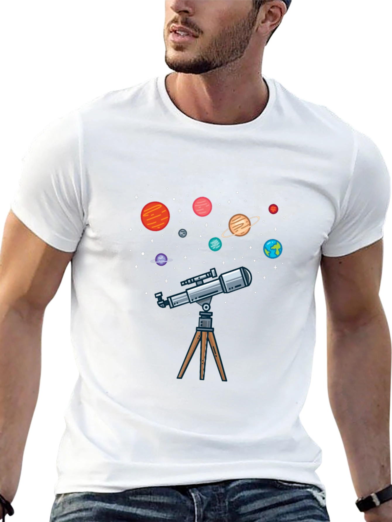 Planets & Telescope Graphic T-Shirt
