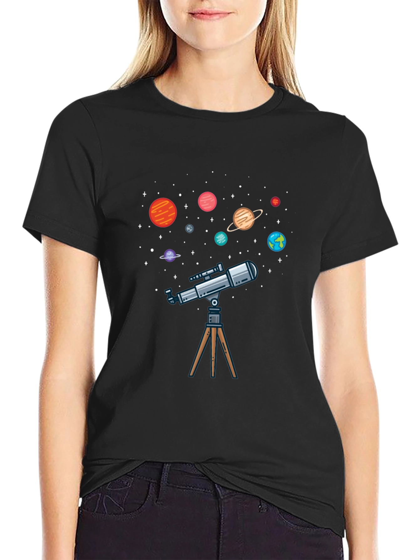 Planets & Telescope Graphic T-Shirt