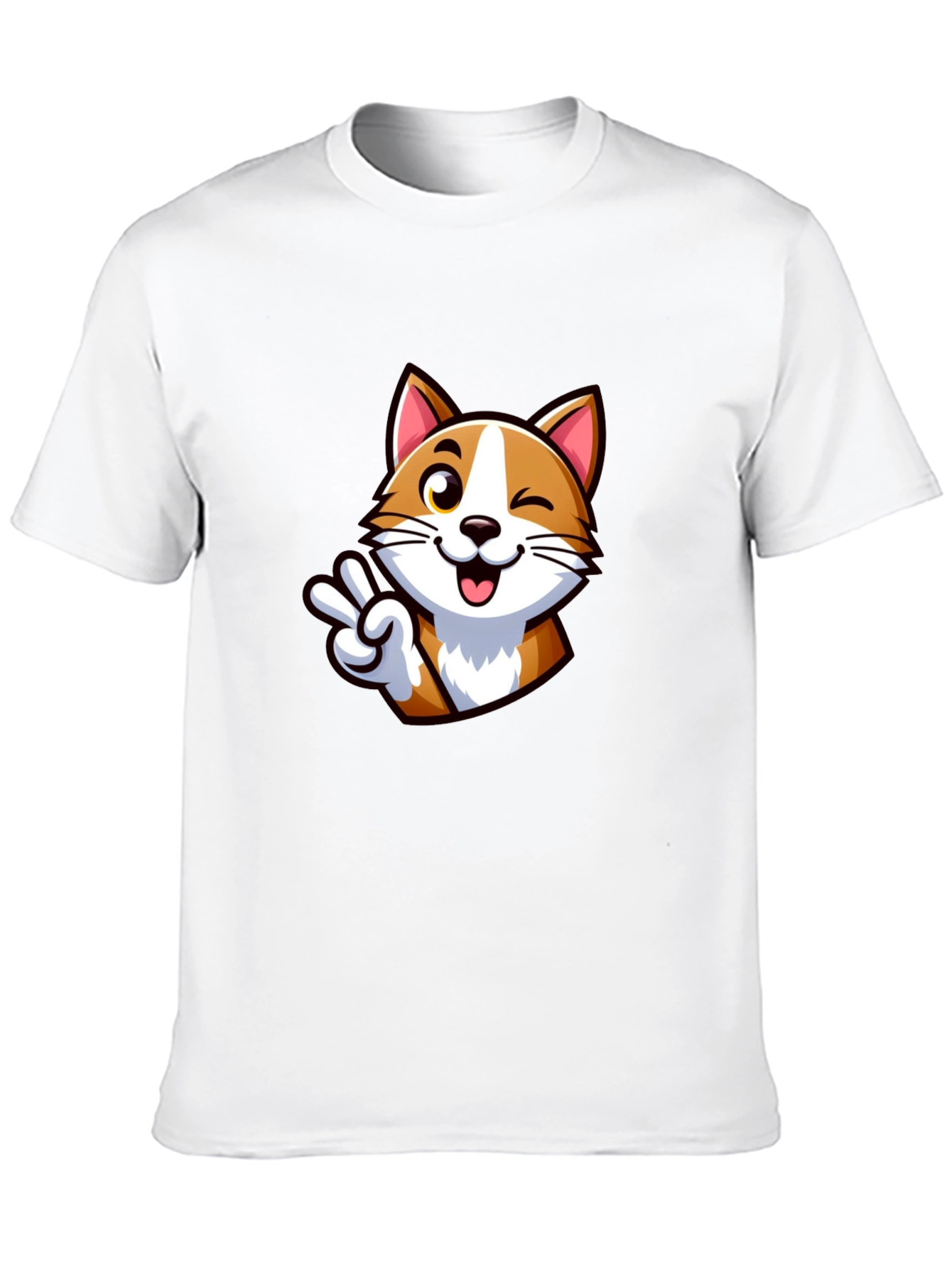 Cute Cartoon Cat Peace Sign Black T-Shirt
